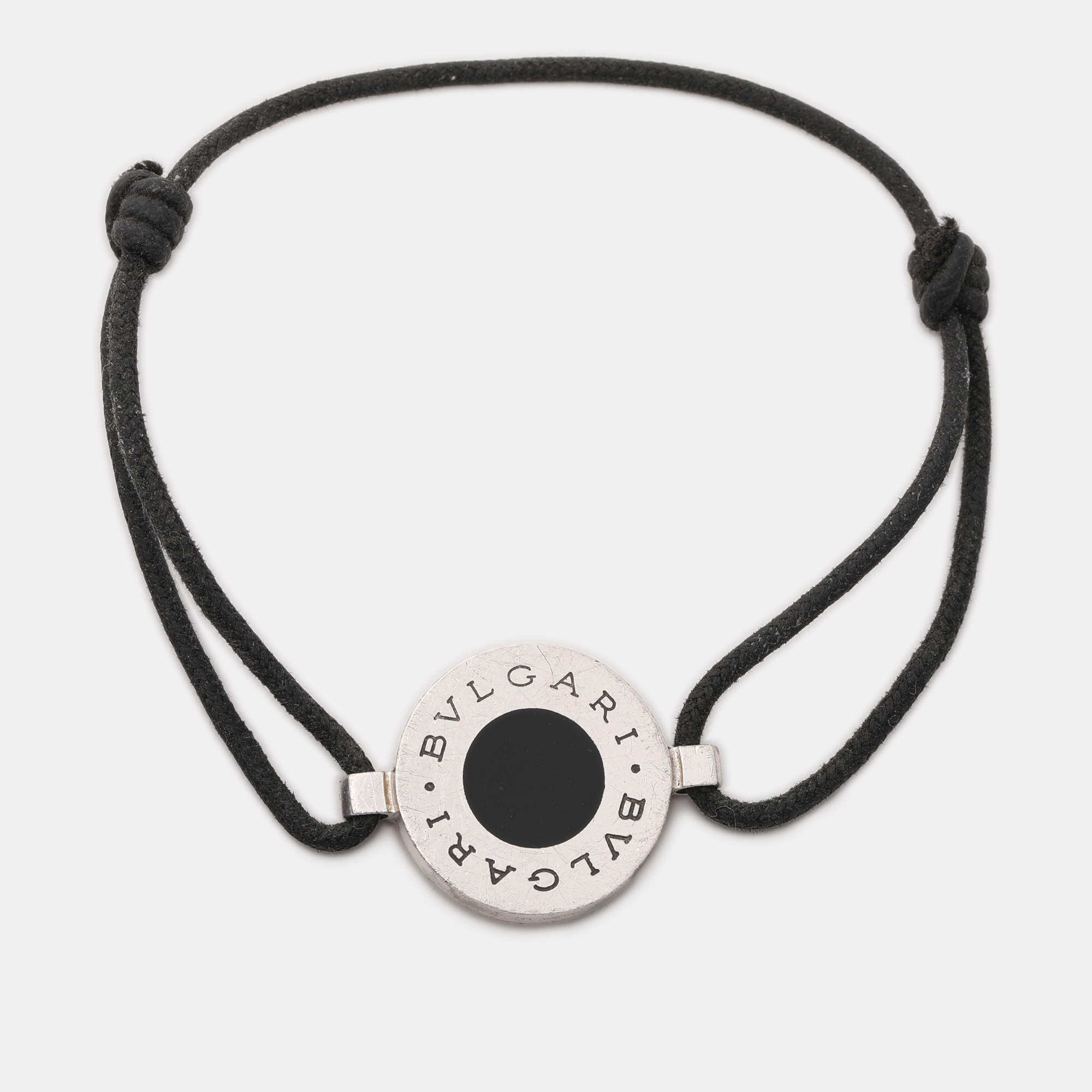 Pre Owned Bvlgari Enamel Sterling Silver Adjustable Cord Bracelet