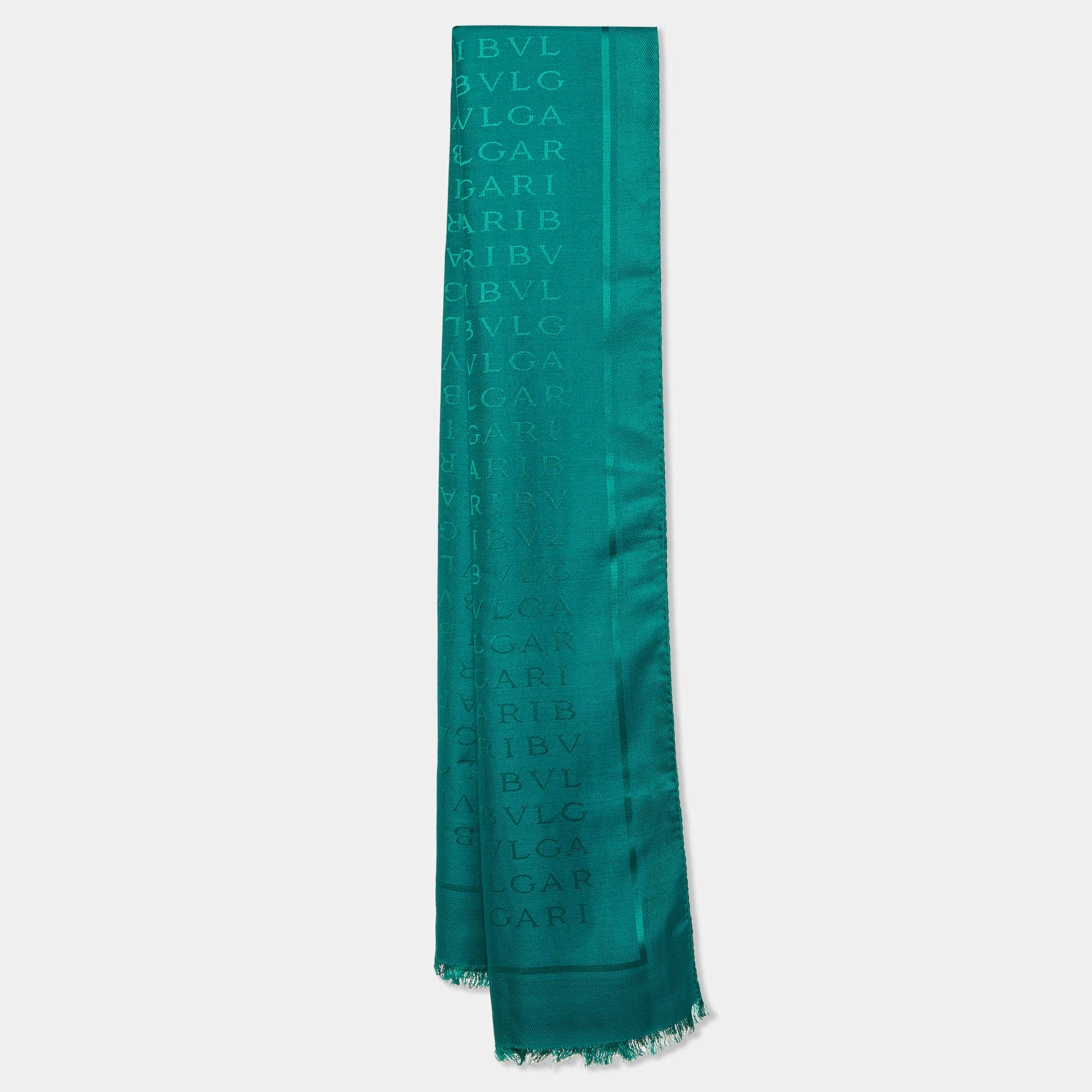 Pre Owned Bvlgari Green Logomania Stole Silk/Wool Shawl