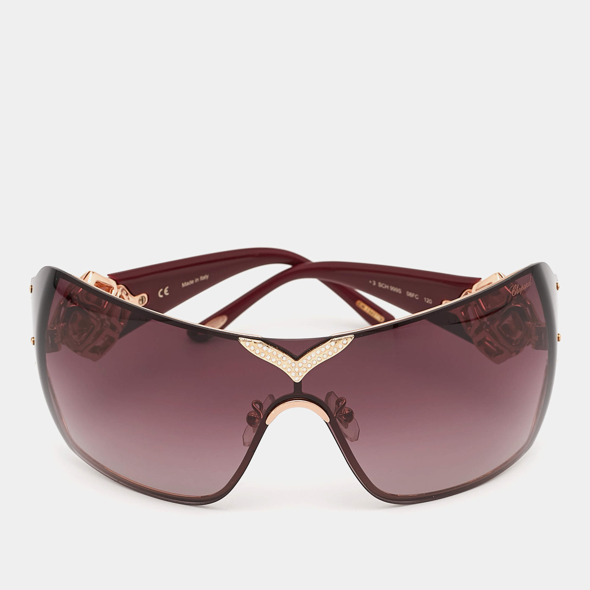 Pre Owned Bvlgari Burgundy Gradient SCH 999S Crystals Shield Sunglasses