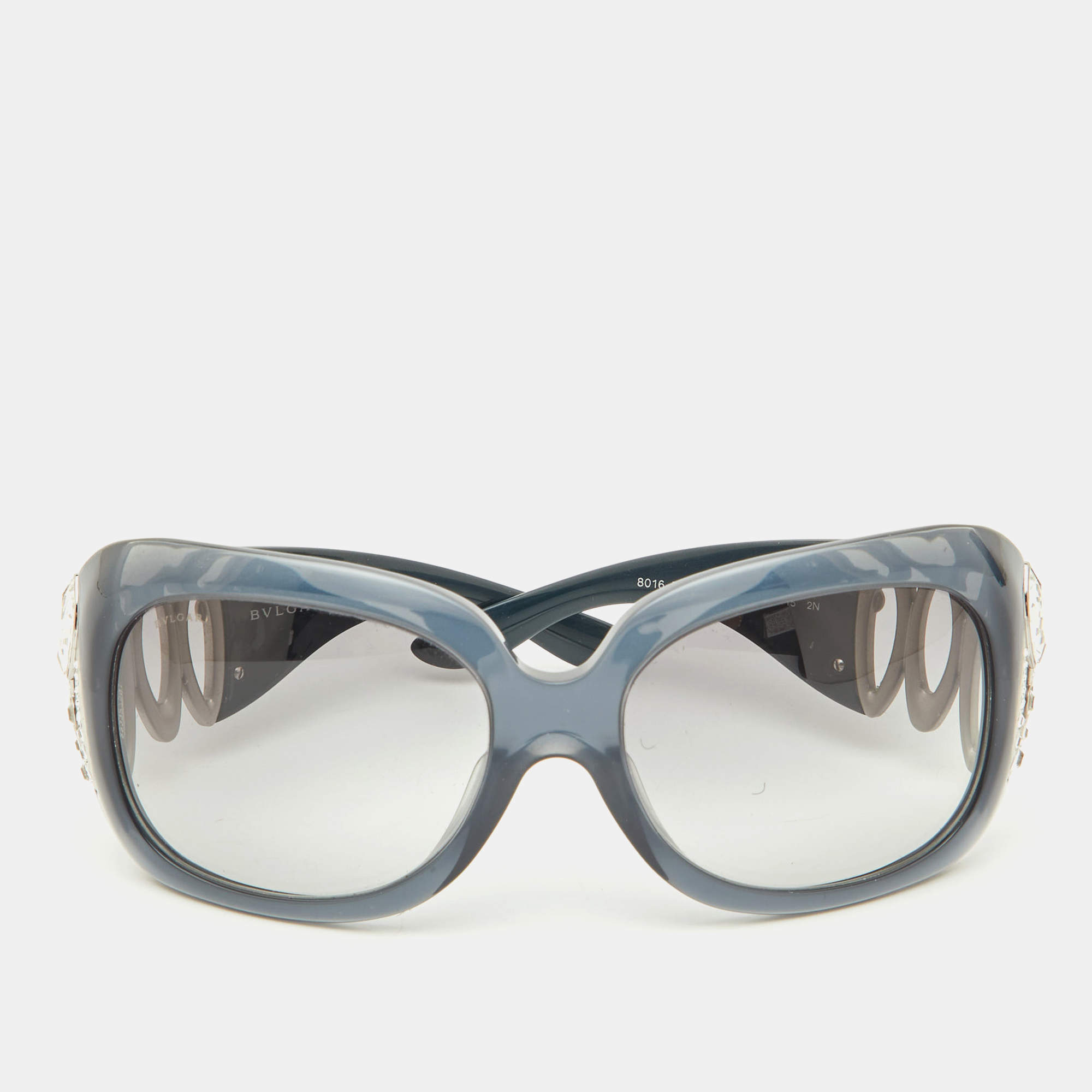 Bvlgari Grey/Grey Gradient 8016-B Crystal Embellished Oversized Sunglasses