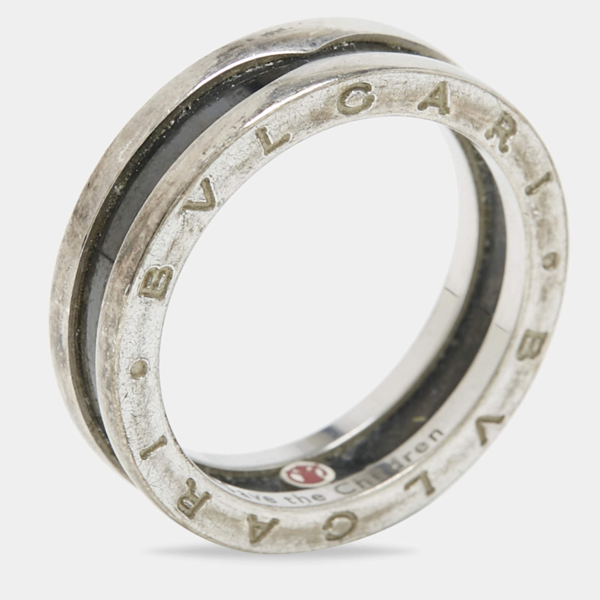 Bvlgari B.Zero1 Save the Children Ceramic Sterling Silver Ring Size 65