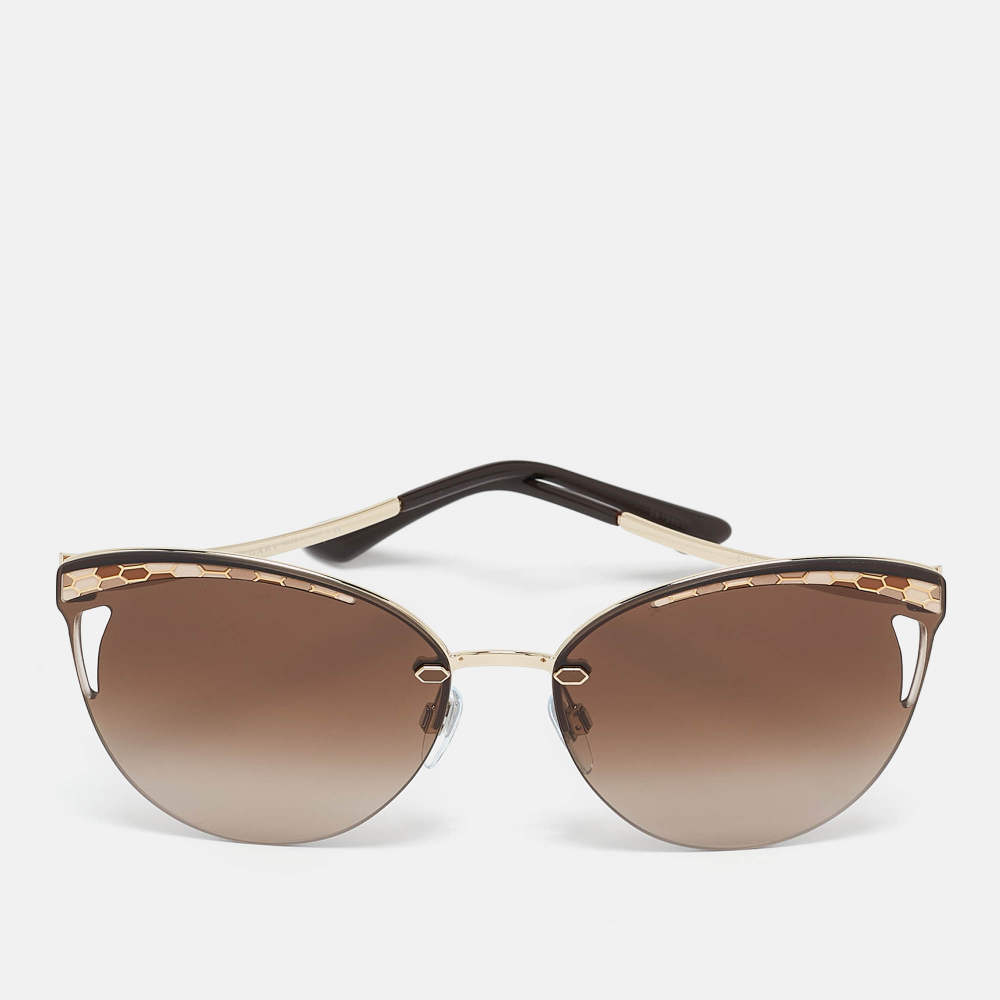 Pre Owned Bvlgari Brown Gradient 6110 Serpenti Cat Eye Sunglasses
