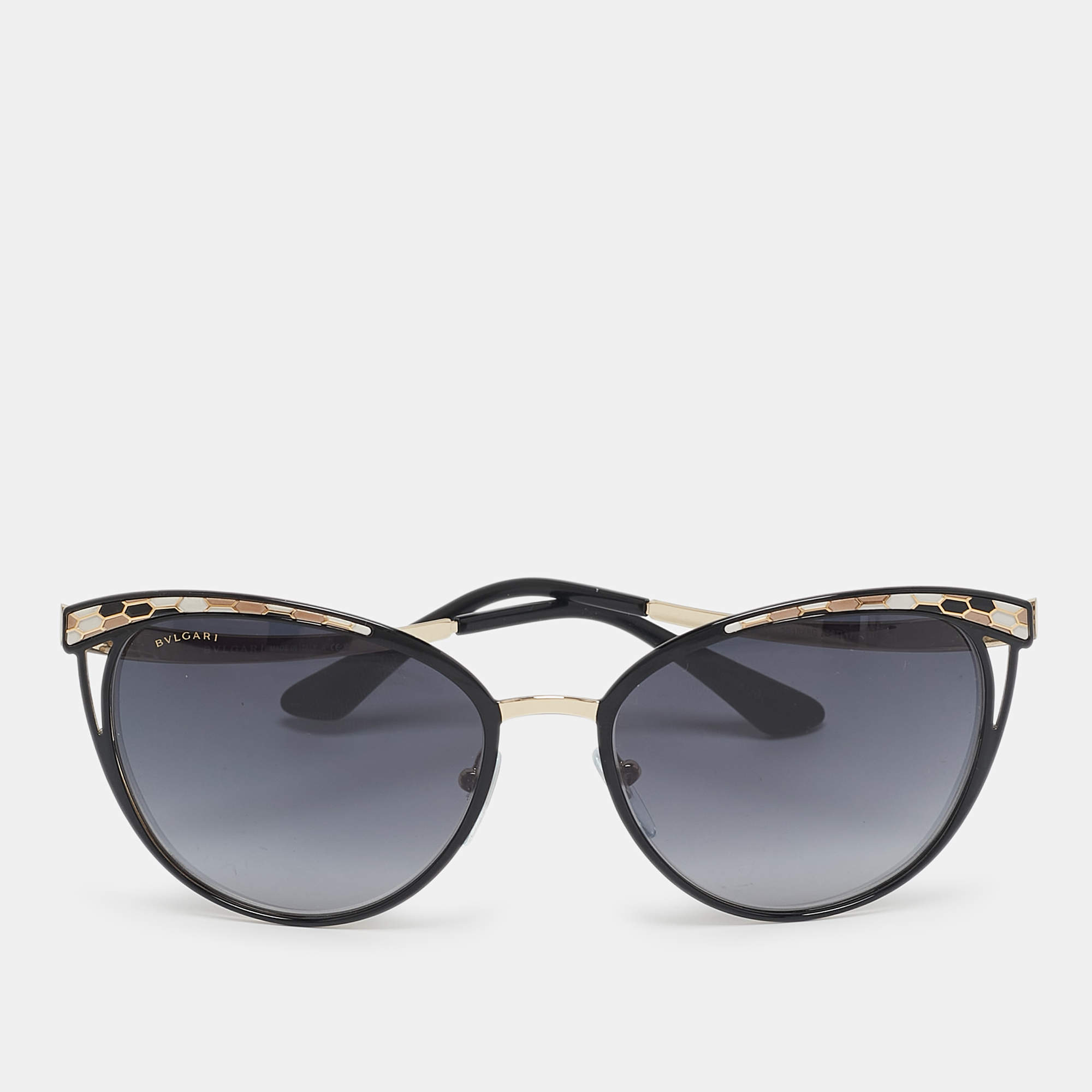 Pre Owned Bvlgari Serpenti Black Enamel Gold Tone 6083 Cat-Eye Sunglasses