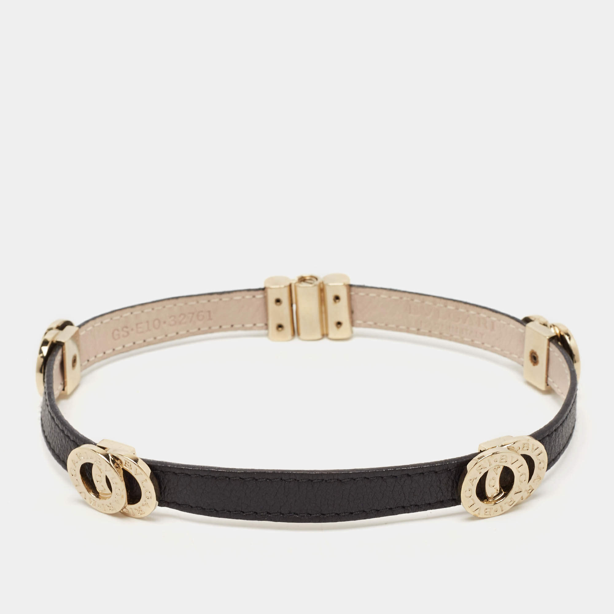 Bvlgari Bvlgari Leather Gold Tone Wrap Bracelet