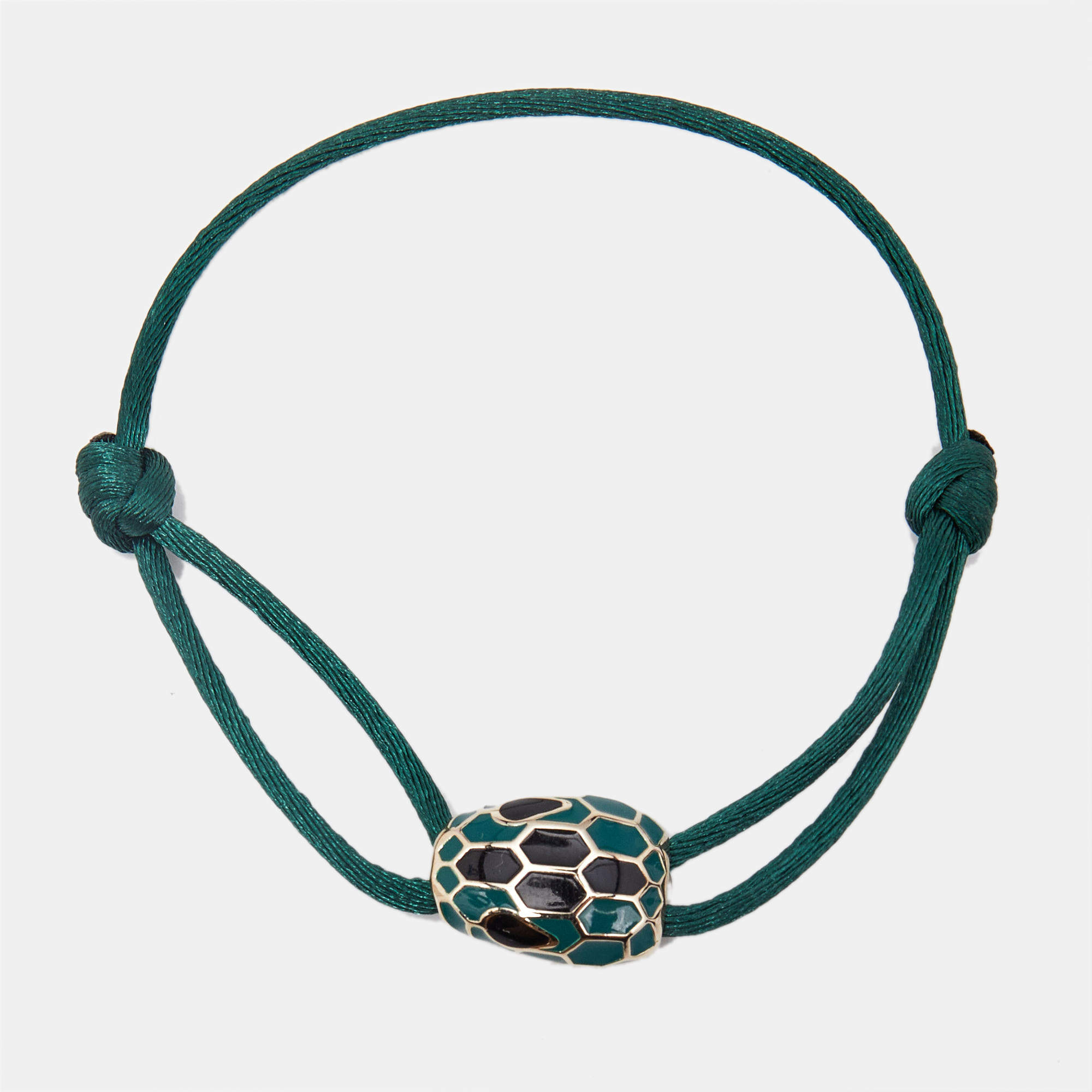 Pre Owned Bvlgari Serpenti Forever Enamel Gold Tone Adjustable Cord Bracelet