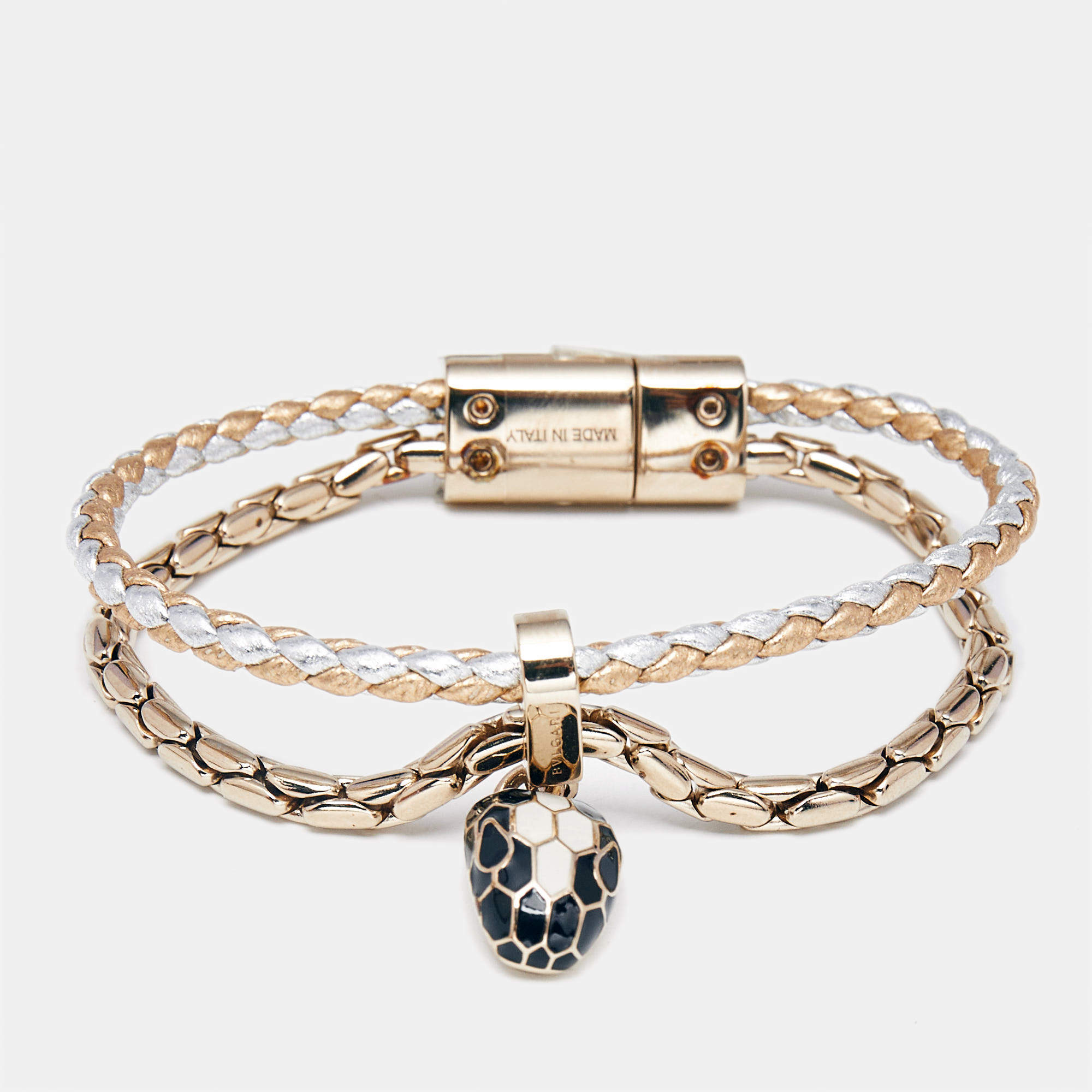Bvlgari Serpenti Forever Ename Leather Gold Tone Bracelet