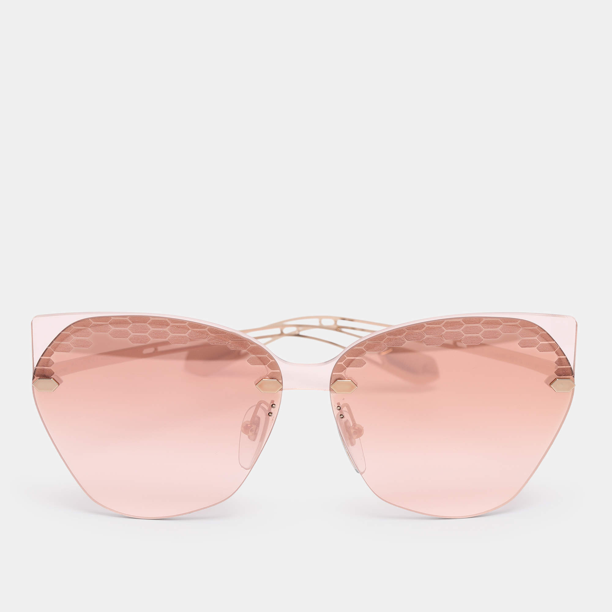 Pre Owned Bvlgari Pink Rose Gold Tone Metal 6107 Scalesbeat Serpenti Sunglasses