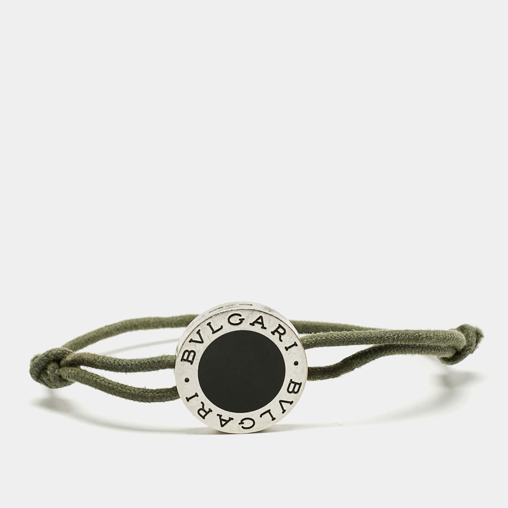 Pre Owned Bvlgari  Green Enamel Sterling Silver Adjustable Cord Bracelet