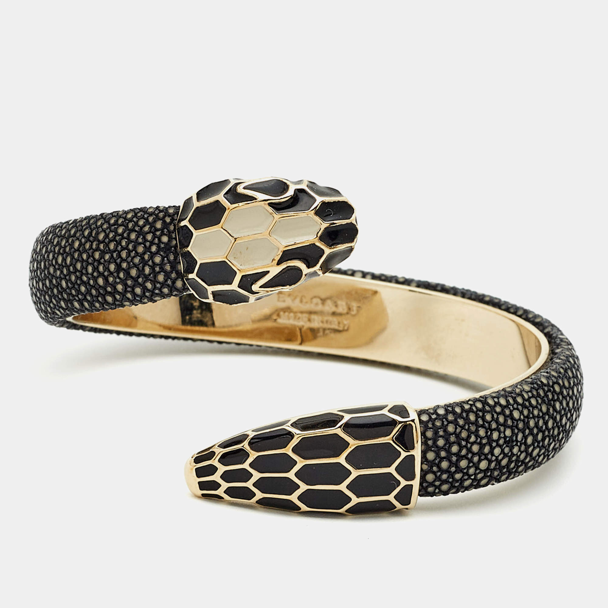 Pre Owned سوار بلغاري سيربينتي جلدي مينا ذهبي اللون مفتوح