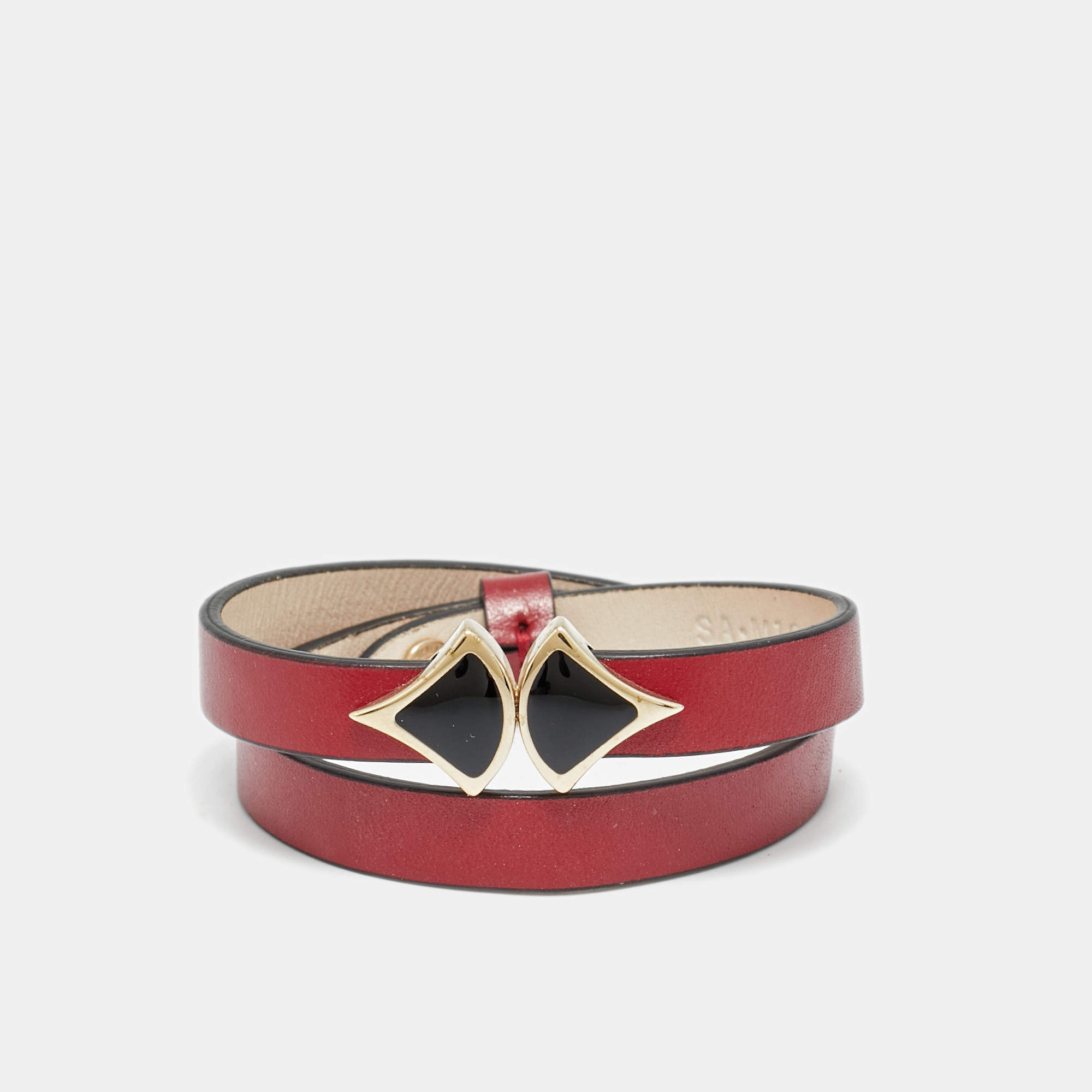 Pre Owned Bvlgari Divas' Dream  Enamel Gold Tone Leather Bracelet