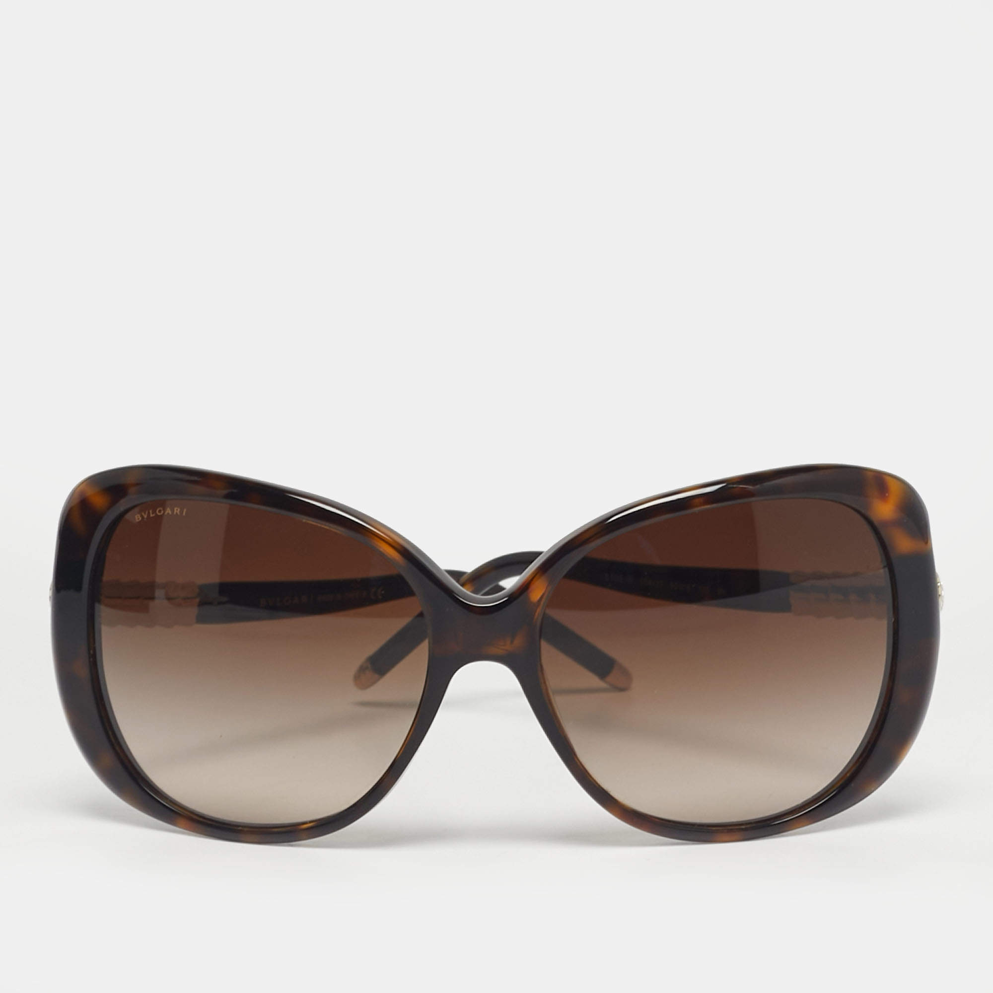 Pre Owned Bvlgari Tortoishell Brown Gradient  8105 B Crystal Oversized Sunglasses