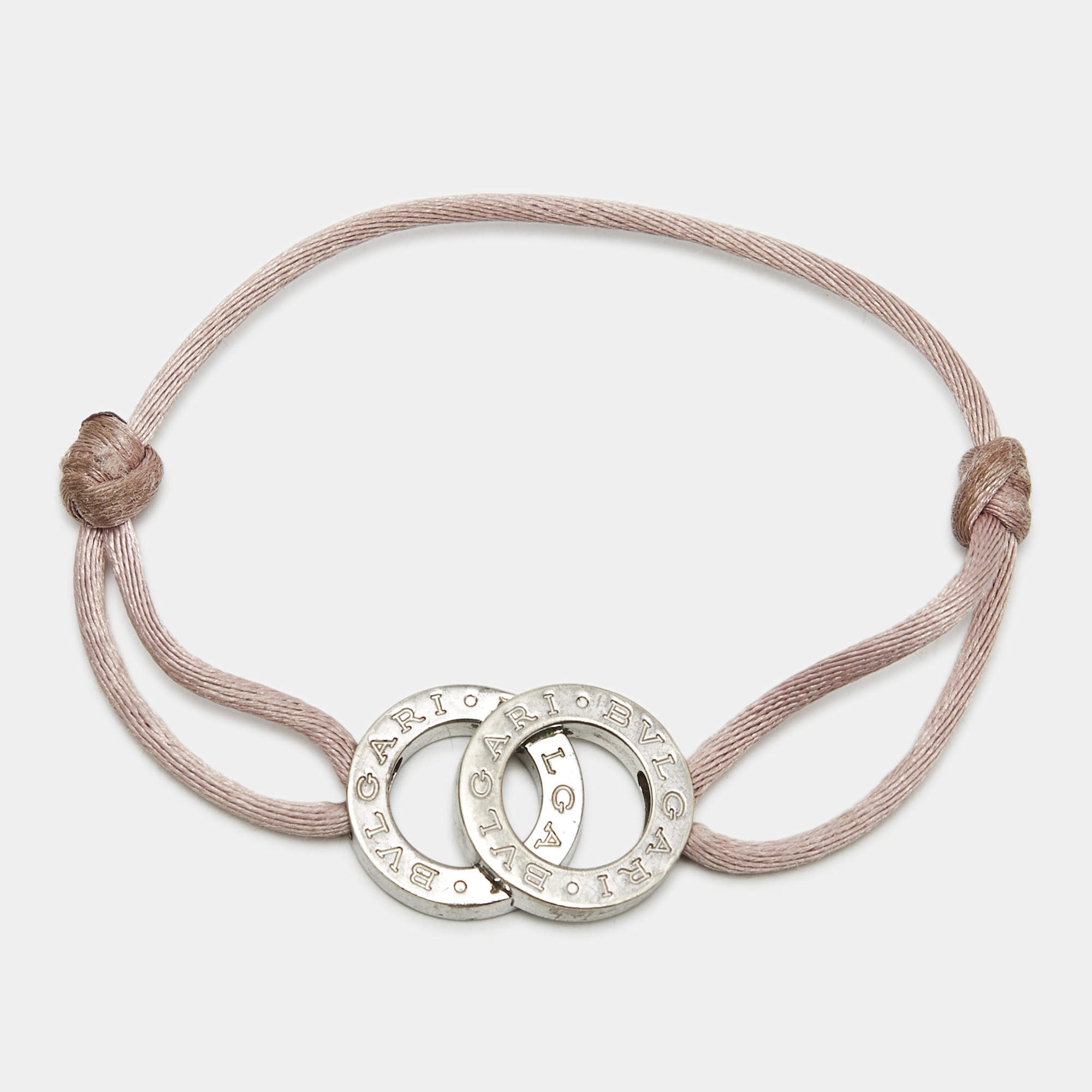 Pre Owned Bvlgari Iconic Double Logo Sterling Silver Cord Bracelet