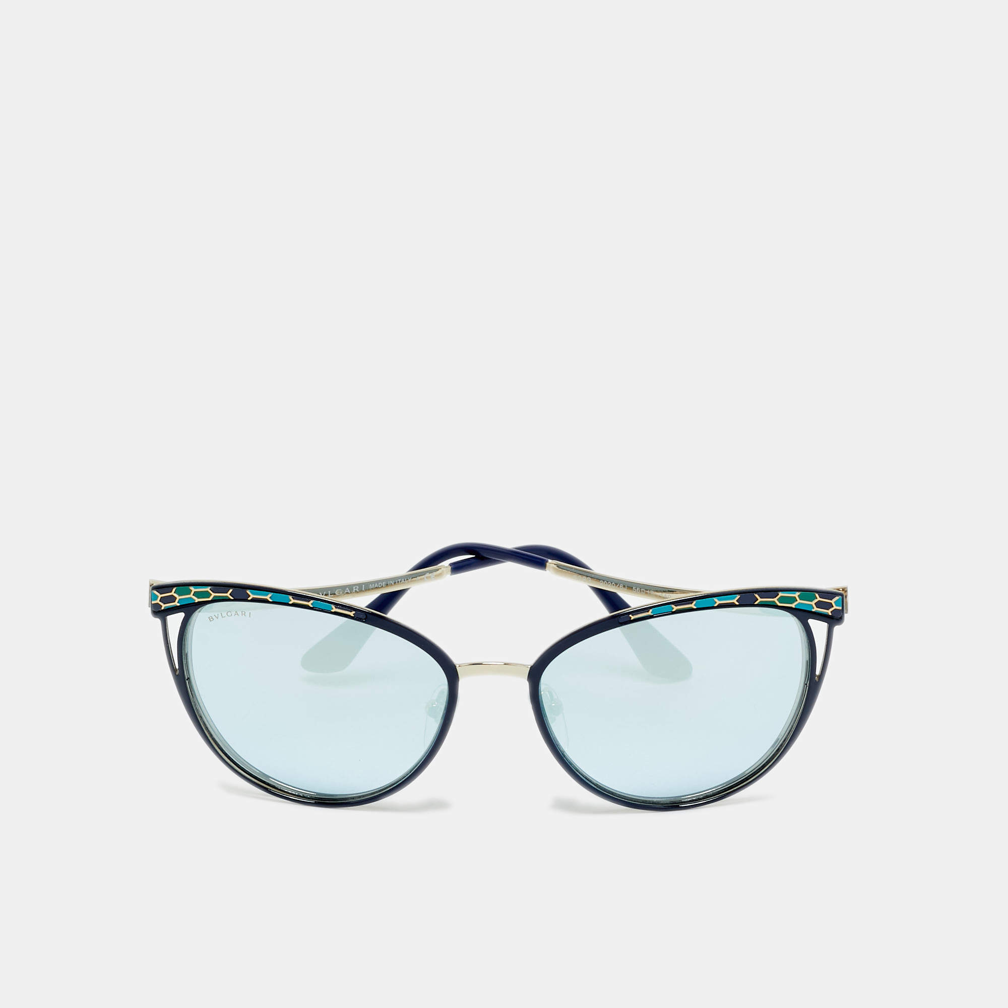 Pre Owned Bvlgari Blue Mirrored 6083 Serpenti Cat Eye Sunglasses