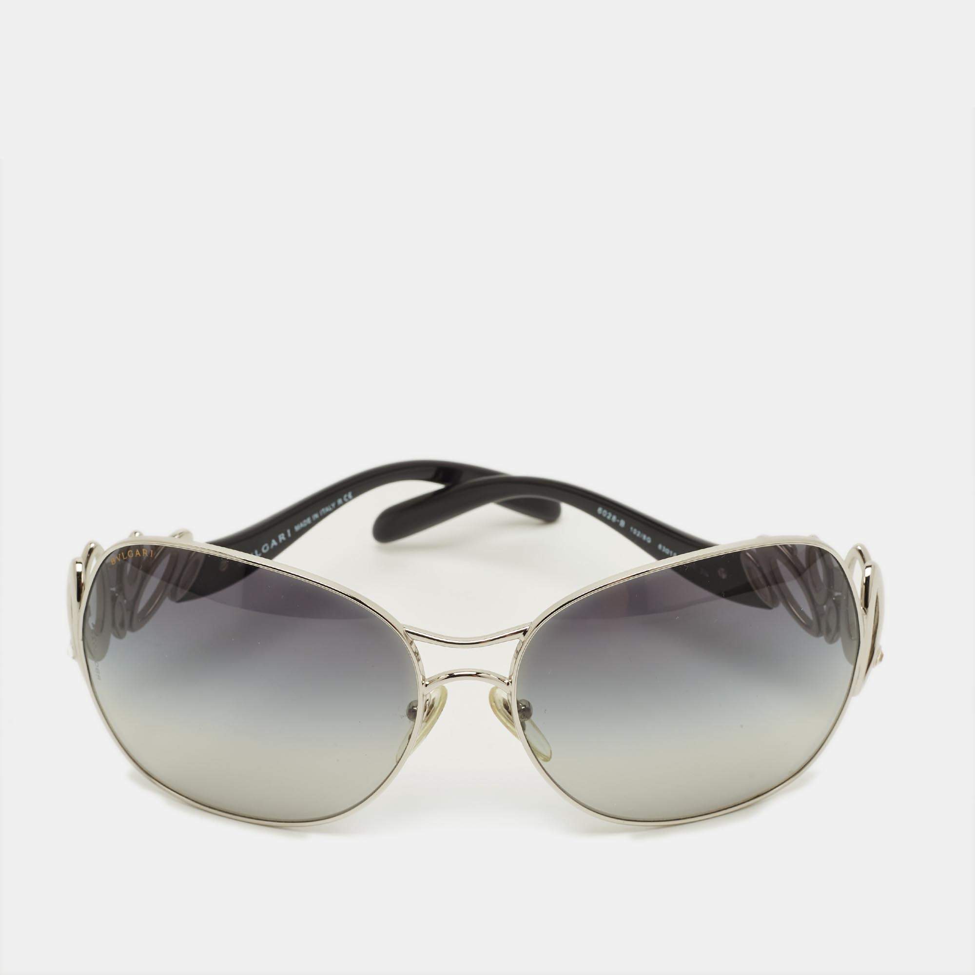 مملوكة مسبقًا Bvlgari Black/Silver Tone Gradient 6028 B Oversized Sunglasses