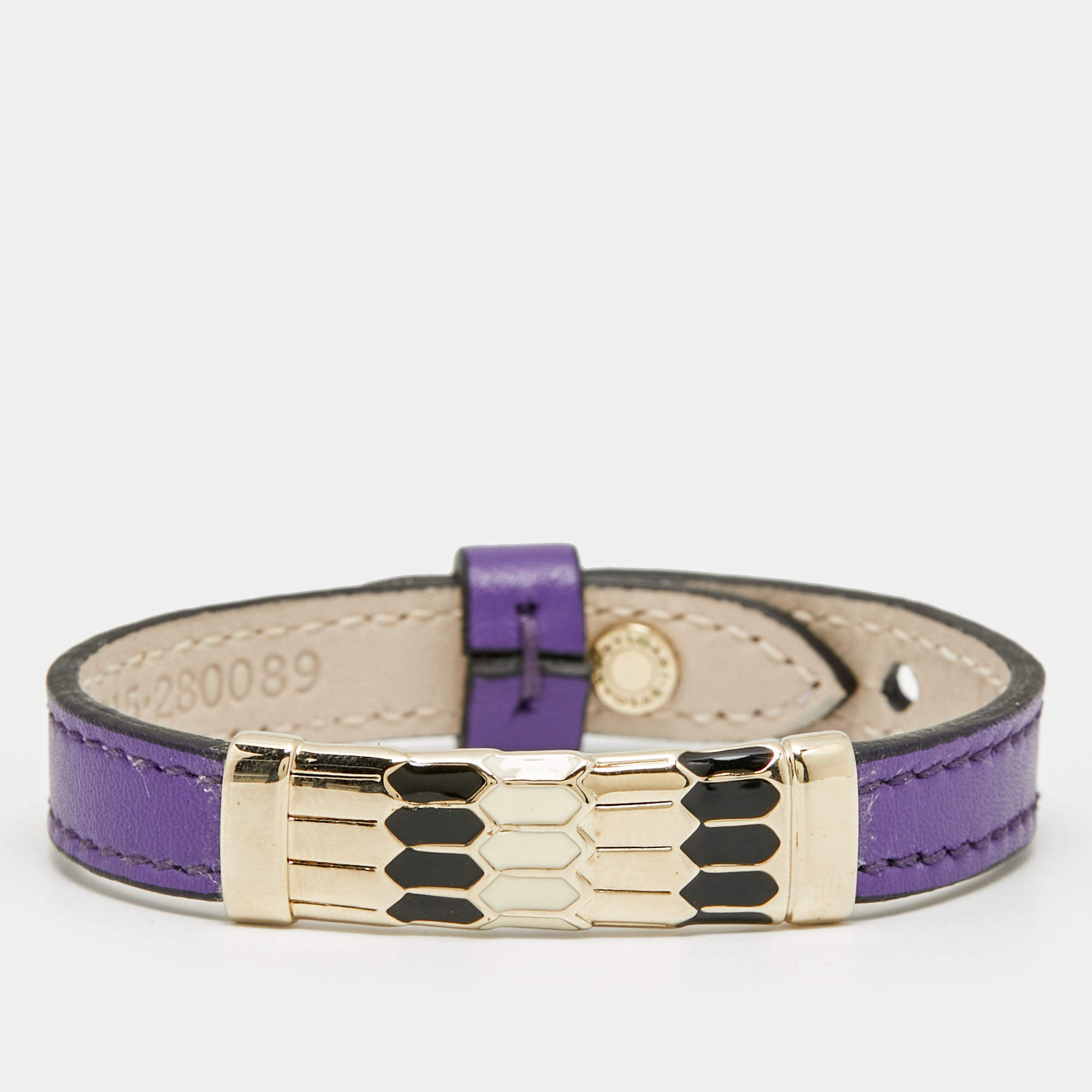 Pre Owned Bvlgari Serpenti Leather Enamel Gold Tone Bracelet