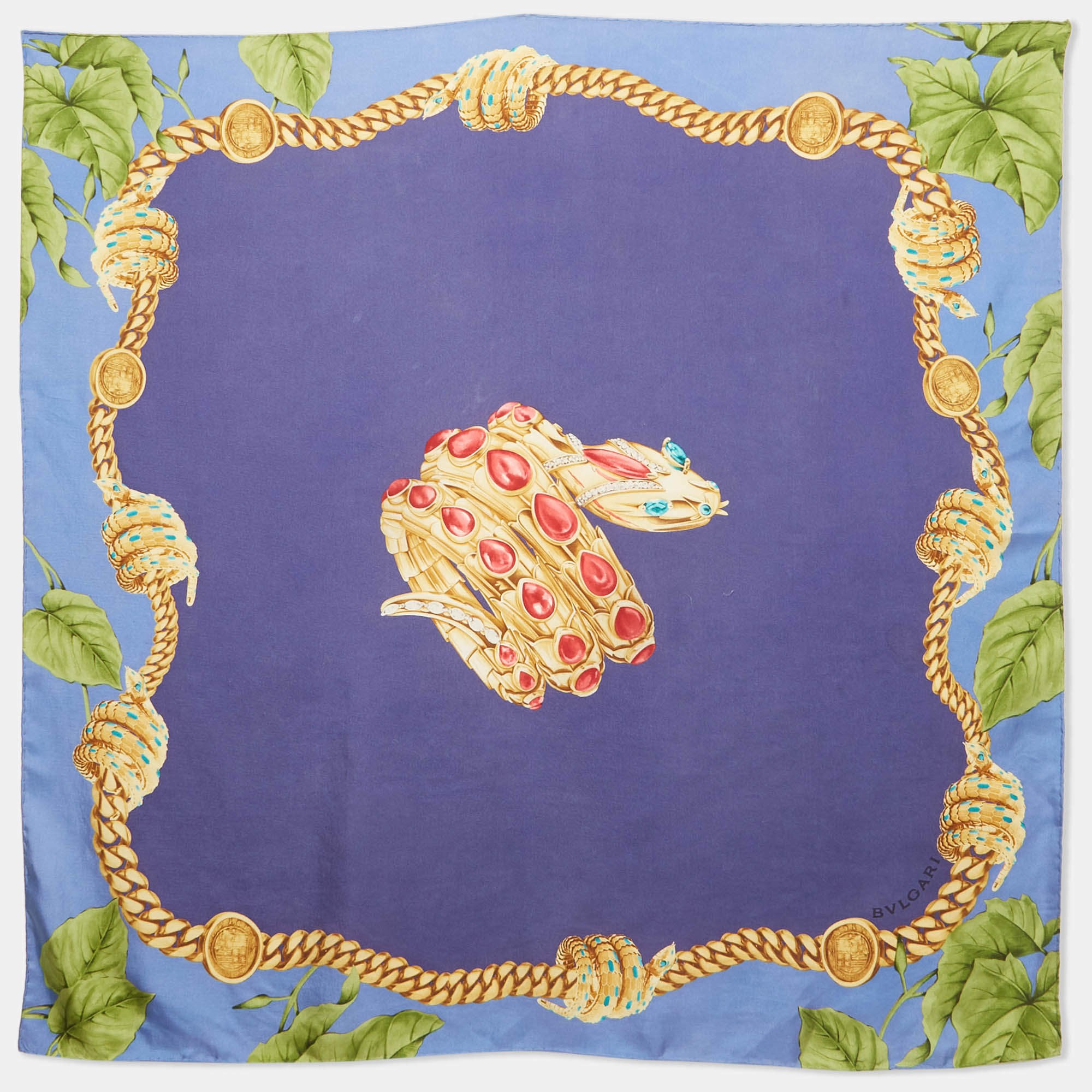 مملوكة مسبقًا Bvlgari Blue Printed Silk Square Scarf