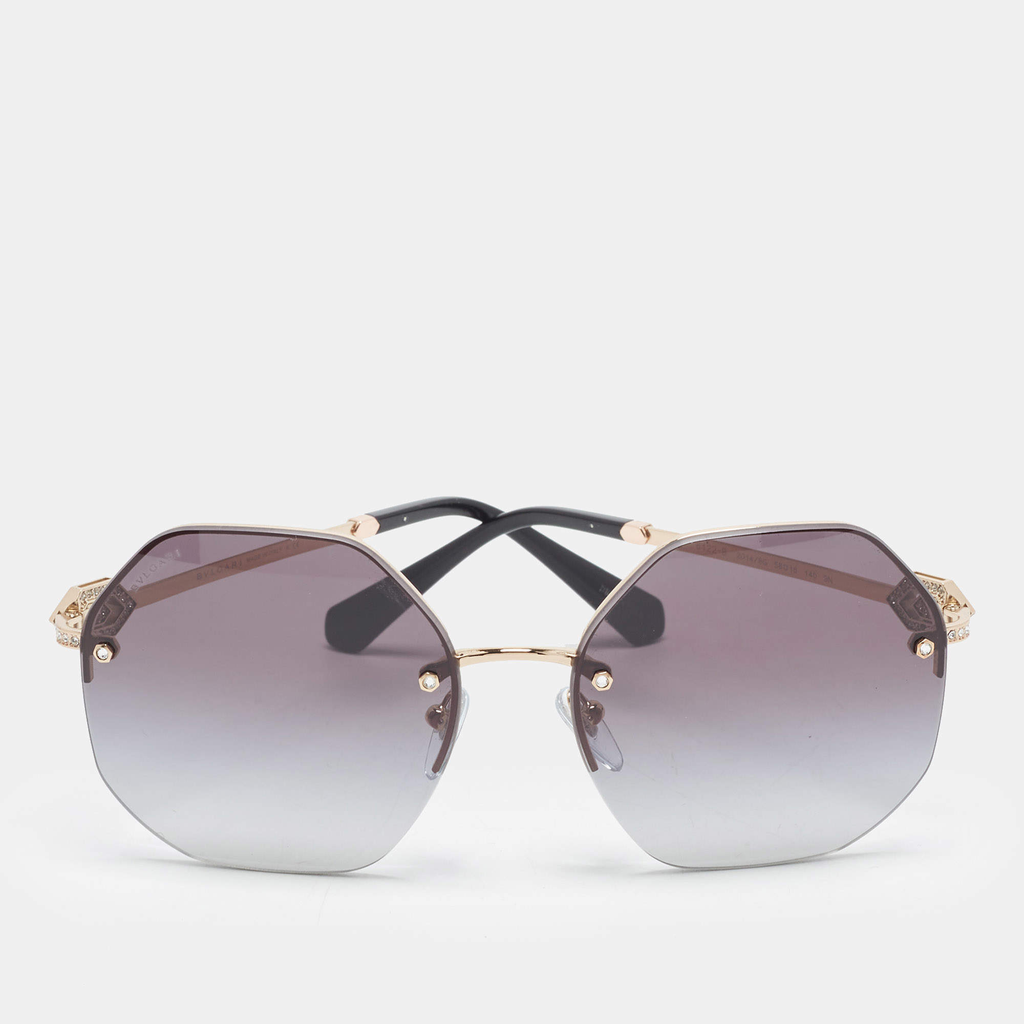 Pre Owned Bvlgari Black Gradient 6122 B Crystal Embellished Half Rim Sunglasses