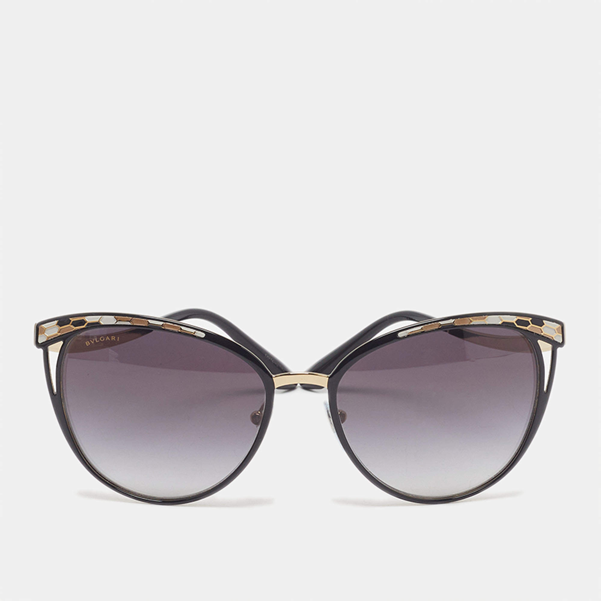 Pre Owned Bvlgari Black Gradient 6083 Serpenti Cat Eye Sunglasses