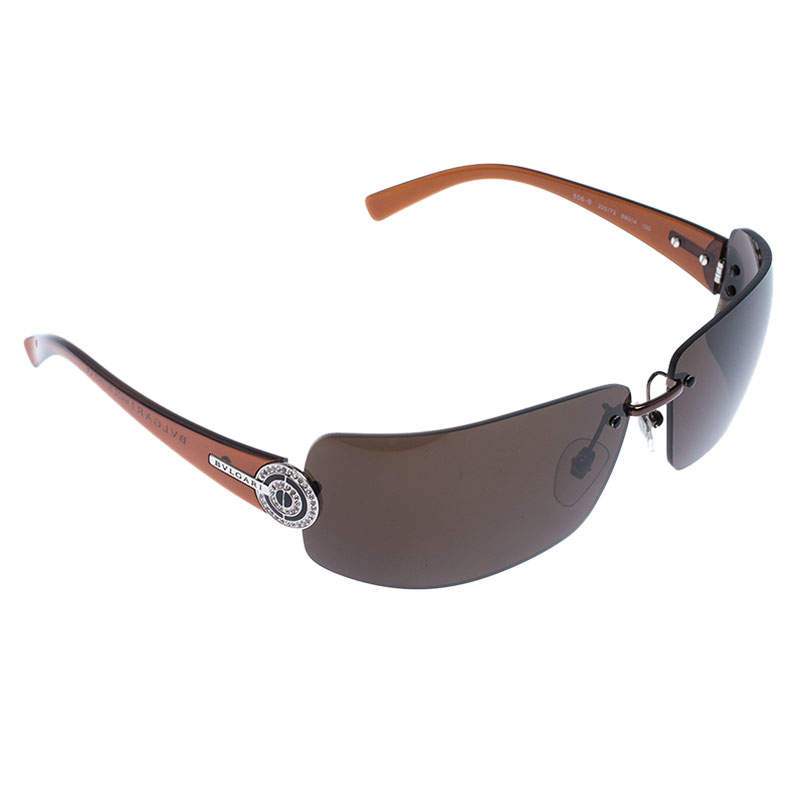 Bvlgari Brown Crystal Embellished 656-B Rimless Sunglasses