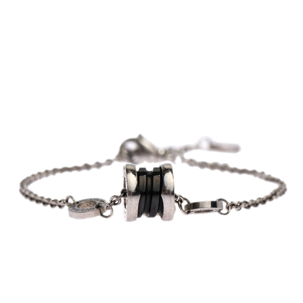 Pre Owned Bvlgari Save the Children Black Ceramic Silver Bracelet