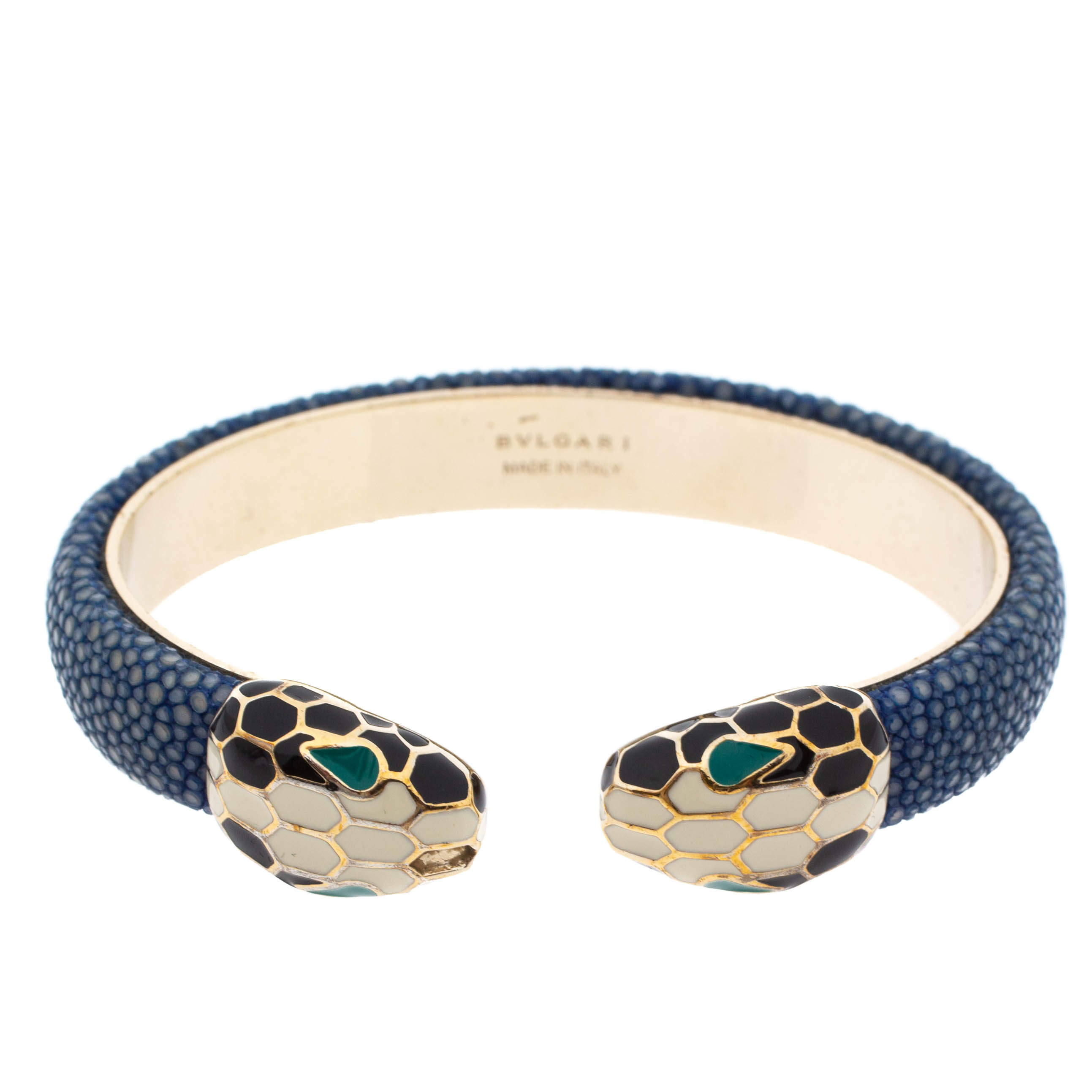 Bvlgari Serpenti Forever Blue Galuchat Leather Gold Plated Open Cuff ...