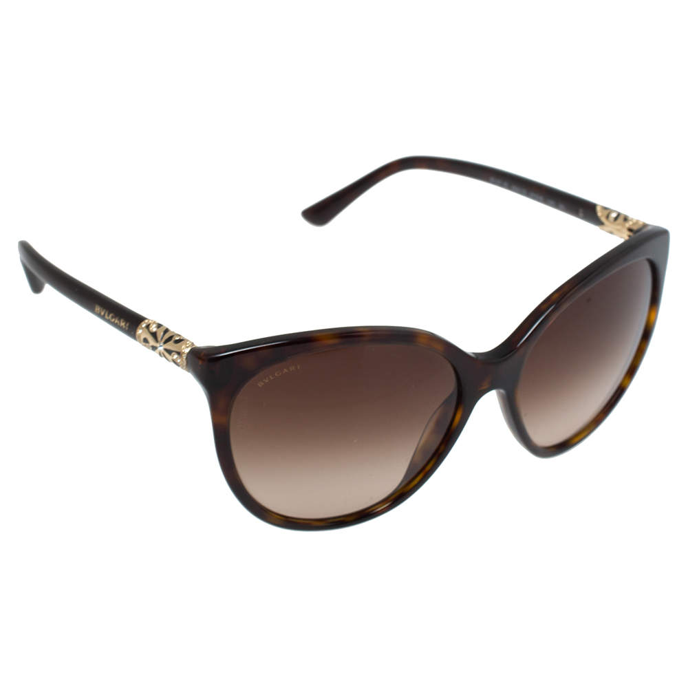 Pre Owned Bvlgari Havana & Crystal/ Brown Gradient 8147-B Intarsio Sunglasses
