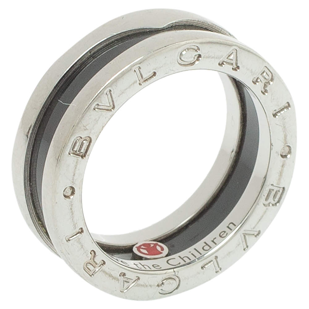 Pre Owned Bvlgari Save The Children Ceramic Silver One-Band Ring Size 50