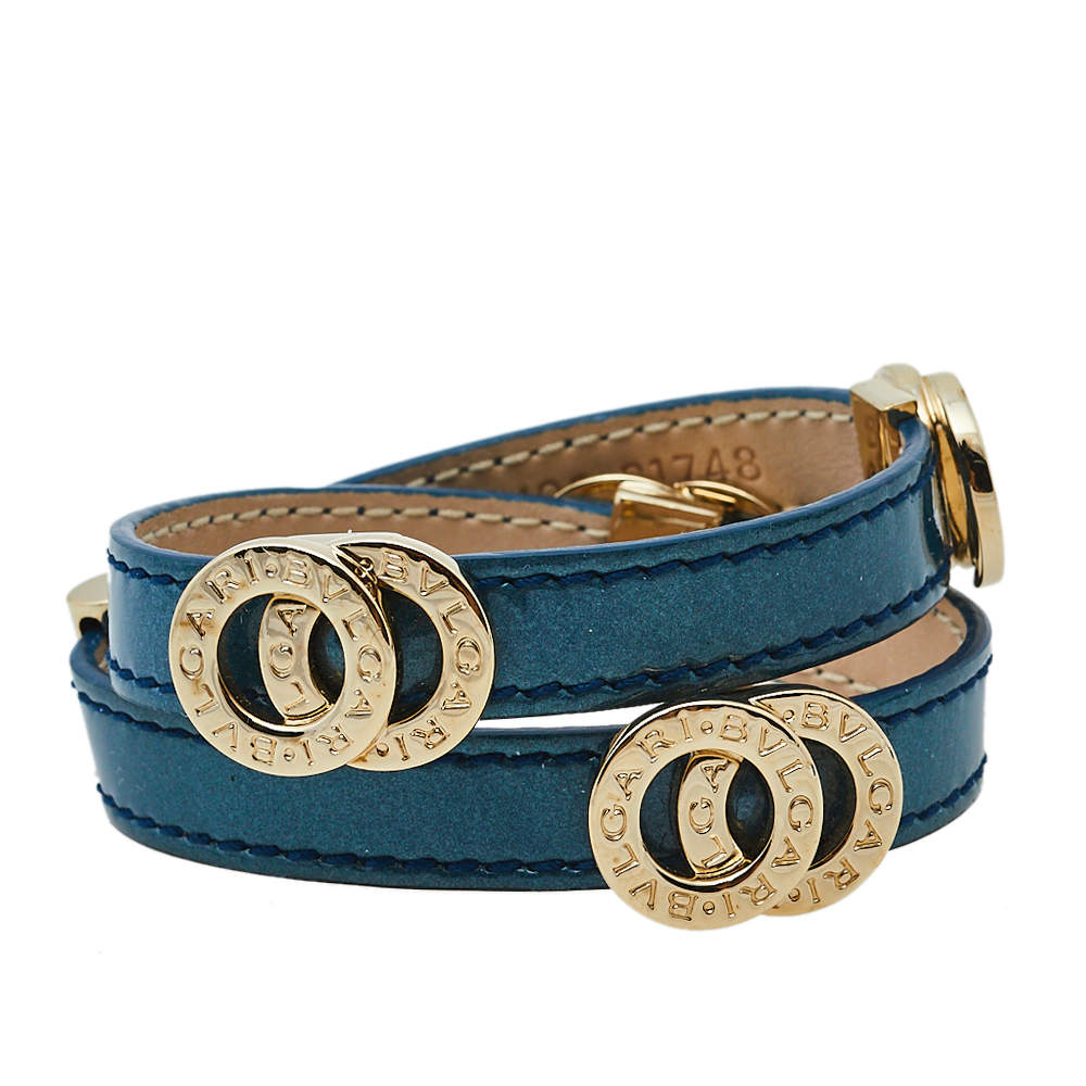 Bvlgari Bvlgari Blue Patent Leather Double Coiled Wrap Bracelet