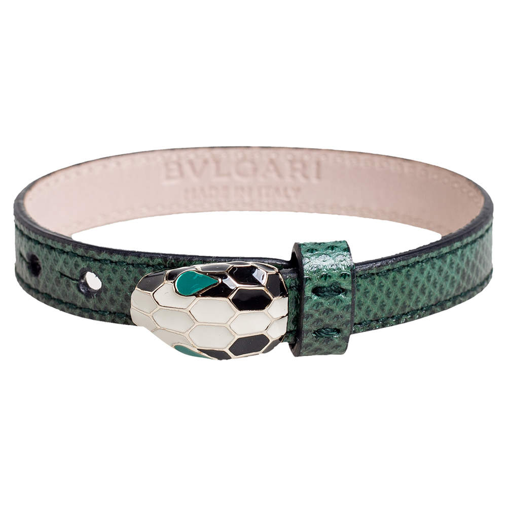 Pre Owned Bvlgari Green Karung Leather Serpenti Bracelet