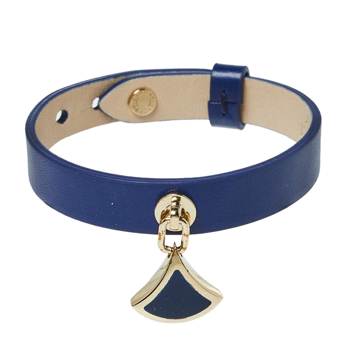 Pre Owned Bvlgari Diva's Dream Blue Enamel Gold Plated Leather Bracelet