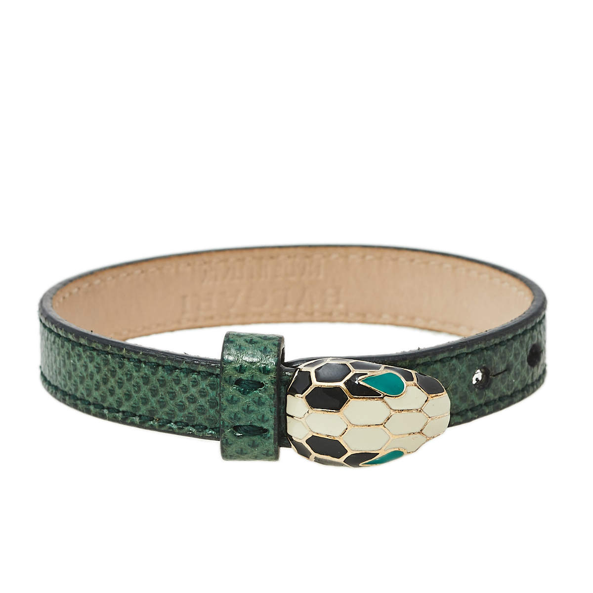 Bvlgari Serpenti Forever Malachite Karung Leather Enamel Gold Plated Bracelet