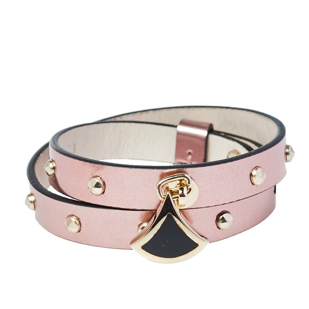 Bvlgari Divas' Dream Metallic Studded Leather Double Wrap Bracelet