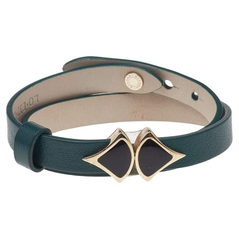 Pre Owned Bvlgari Divas' Dream Green Leather Double Tour Bracelet