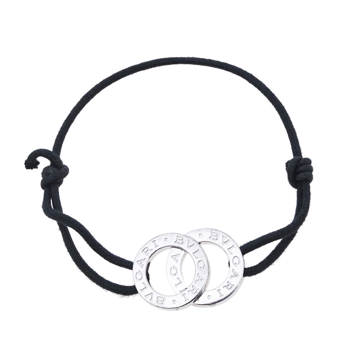 Bvlgari Interlocking Circles Sterling Silver Black Cord Bracelet