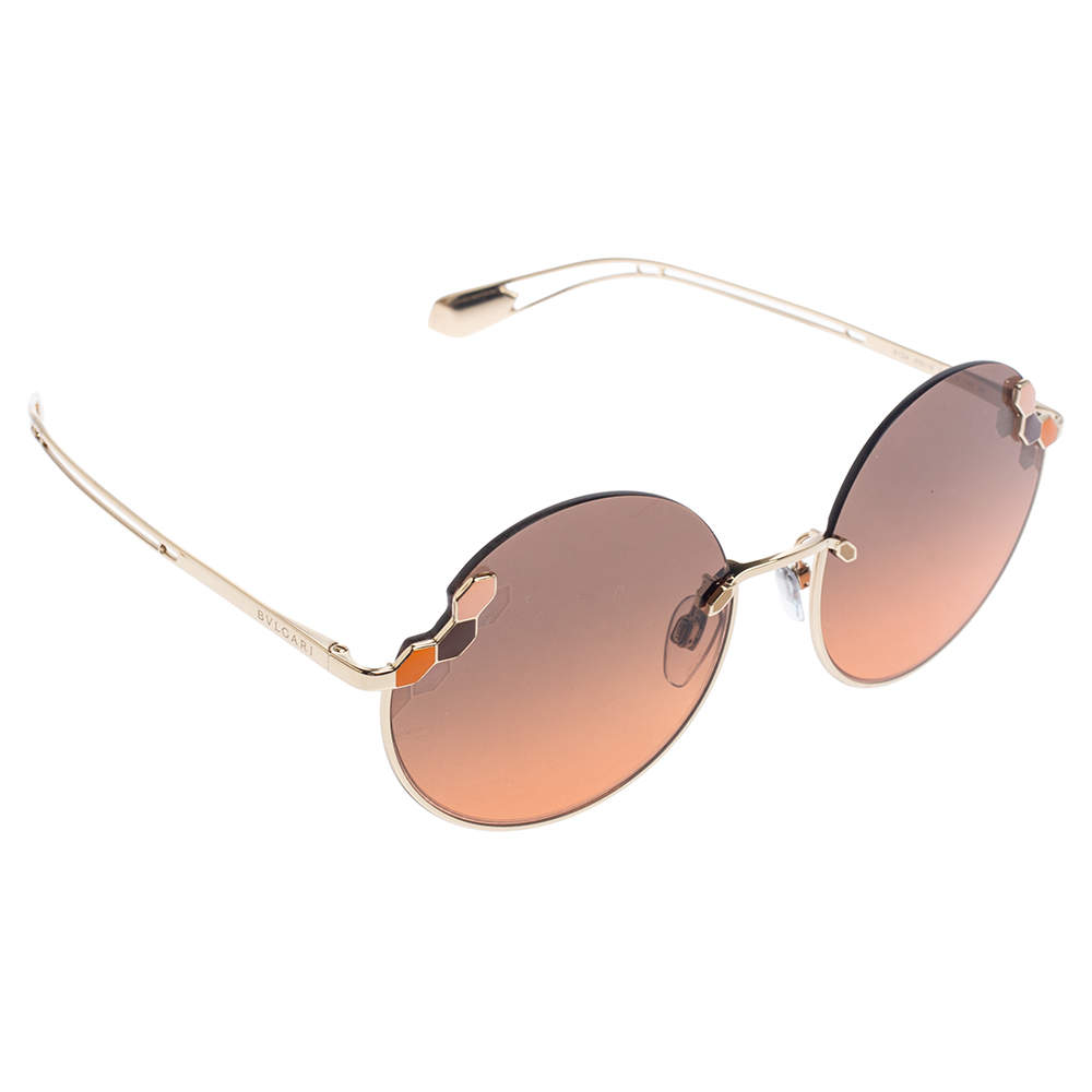 Pre Owned Bvlgari Gold Tone/ Bicolor Gradient BV 6124 Serpenti Round Sunglasses