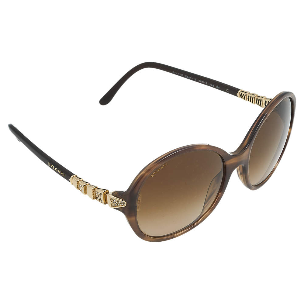 Pre Owned Bvlgari Brown Havana/ Brown Gradient  8140-B Crystal Serpenti Oval Sunglasses