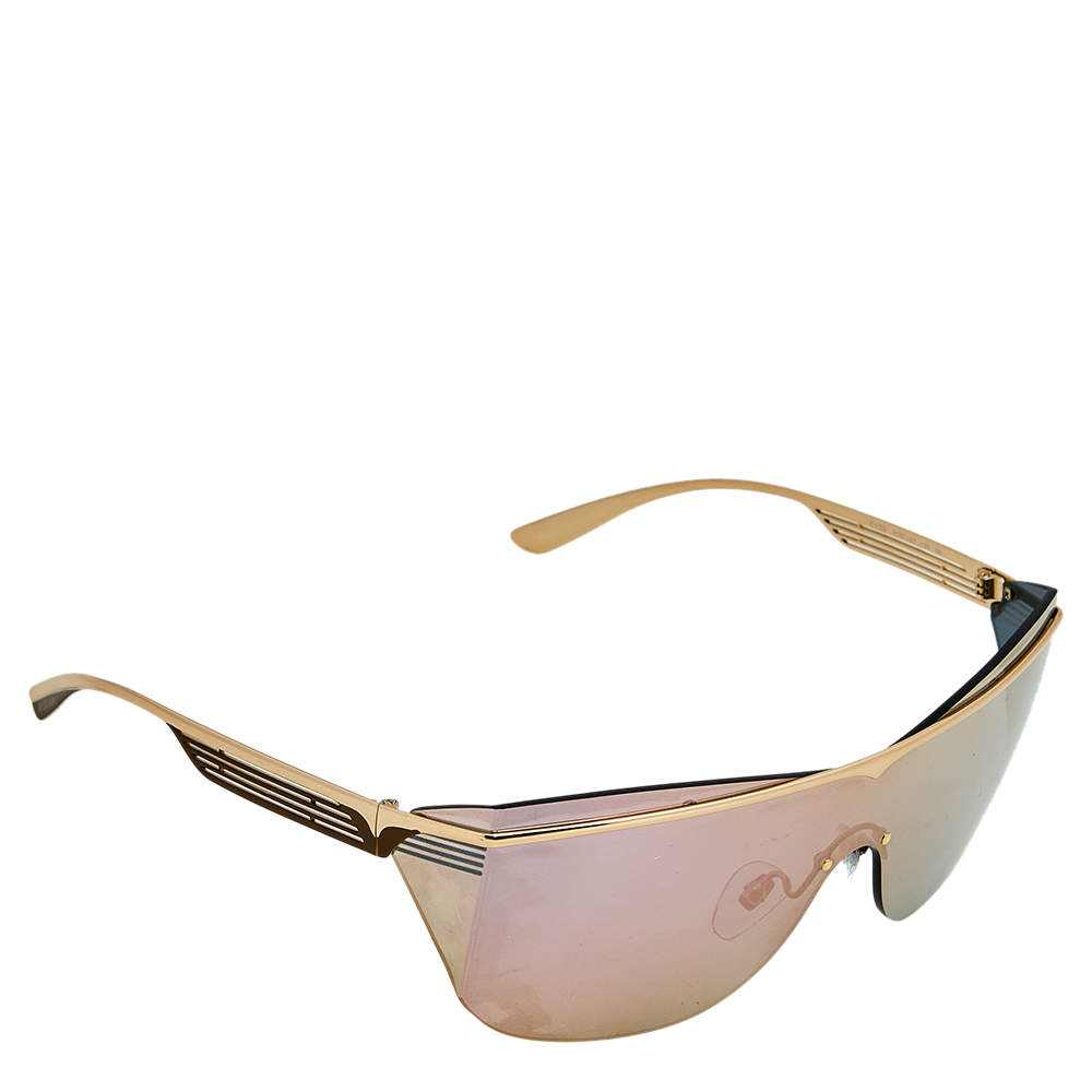 Pre Owned Bvlgari Pale Gold/ Rose Gold Mirrored 6139 Rectangle Sunglasses
