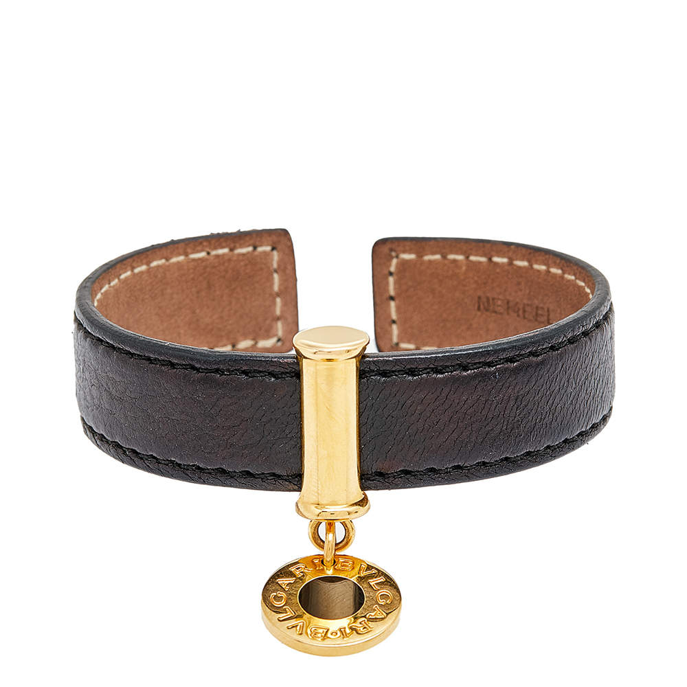Bvlgari Bvlgari Gold Plated Tag Leather Cuff Bracelet