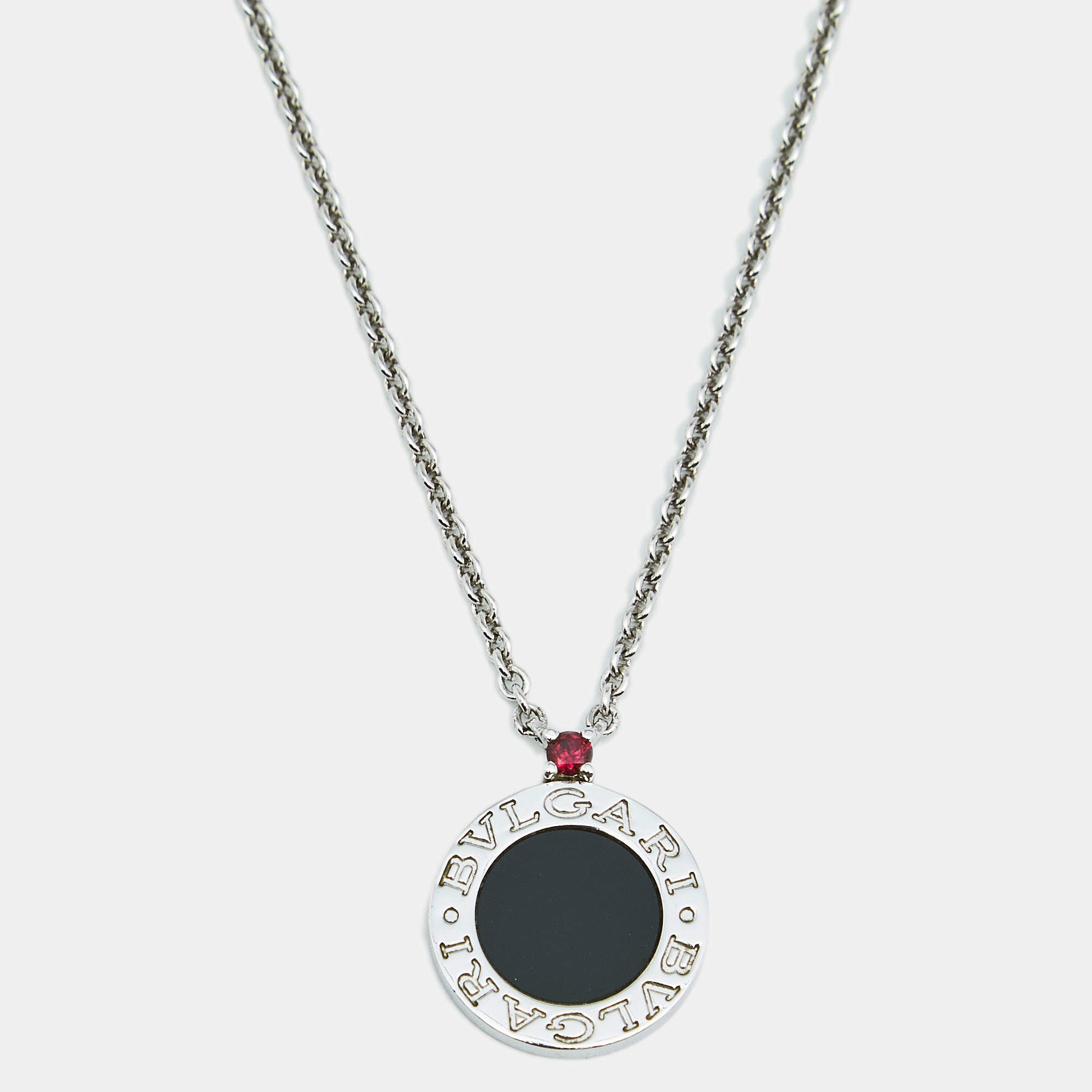 Pre Owned Bvlgari Save the Children Onyx Ruby Sterling Silver Necklace