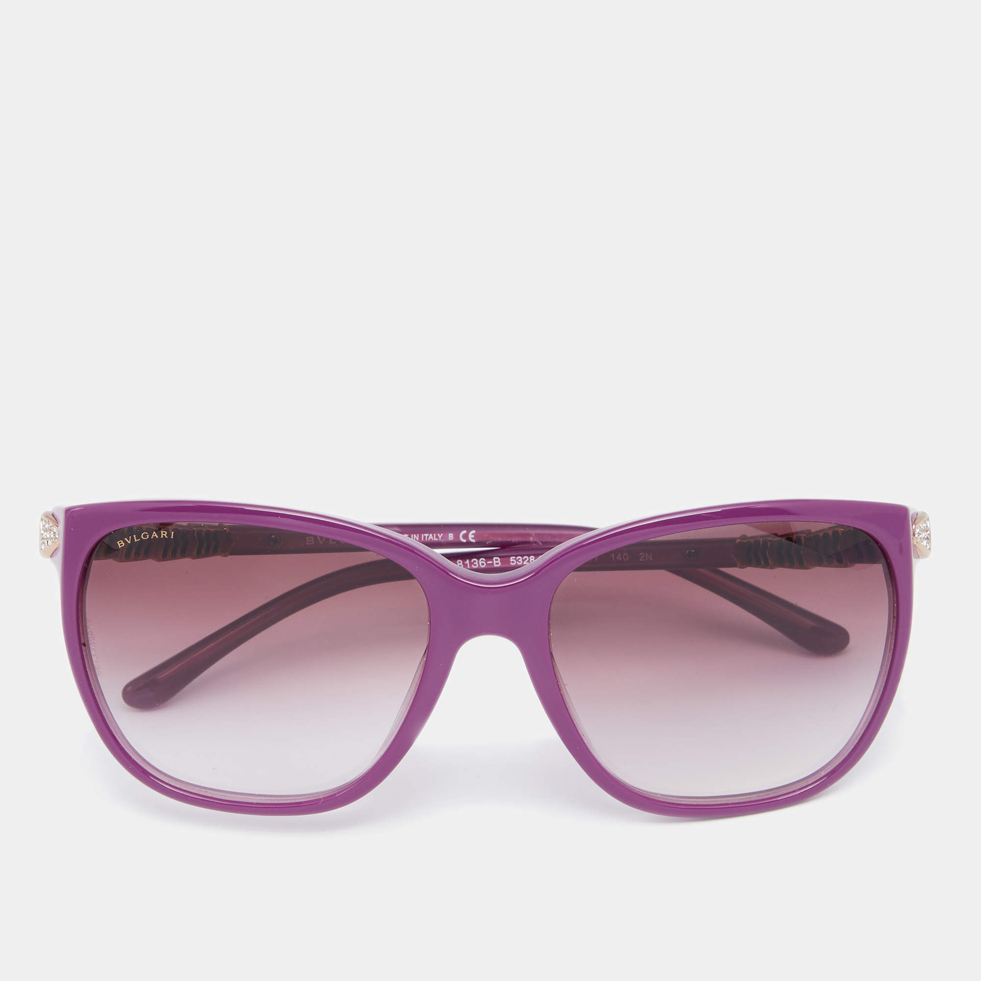Bvlgari Purple Acetate 8136 Crystals Embellished Square Sunglasses