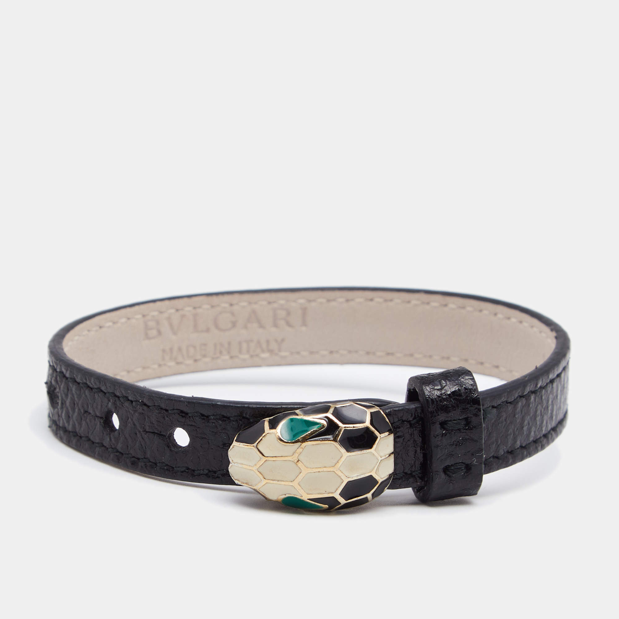 Bvlgari Black Leather Serpenti Forever Bracelet