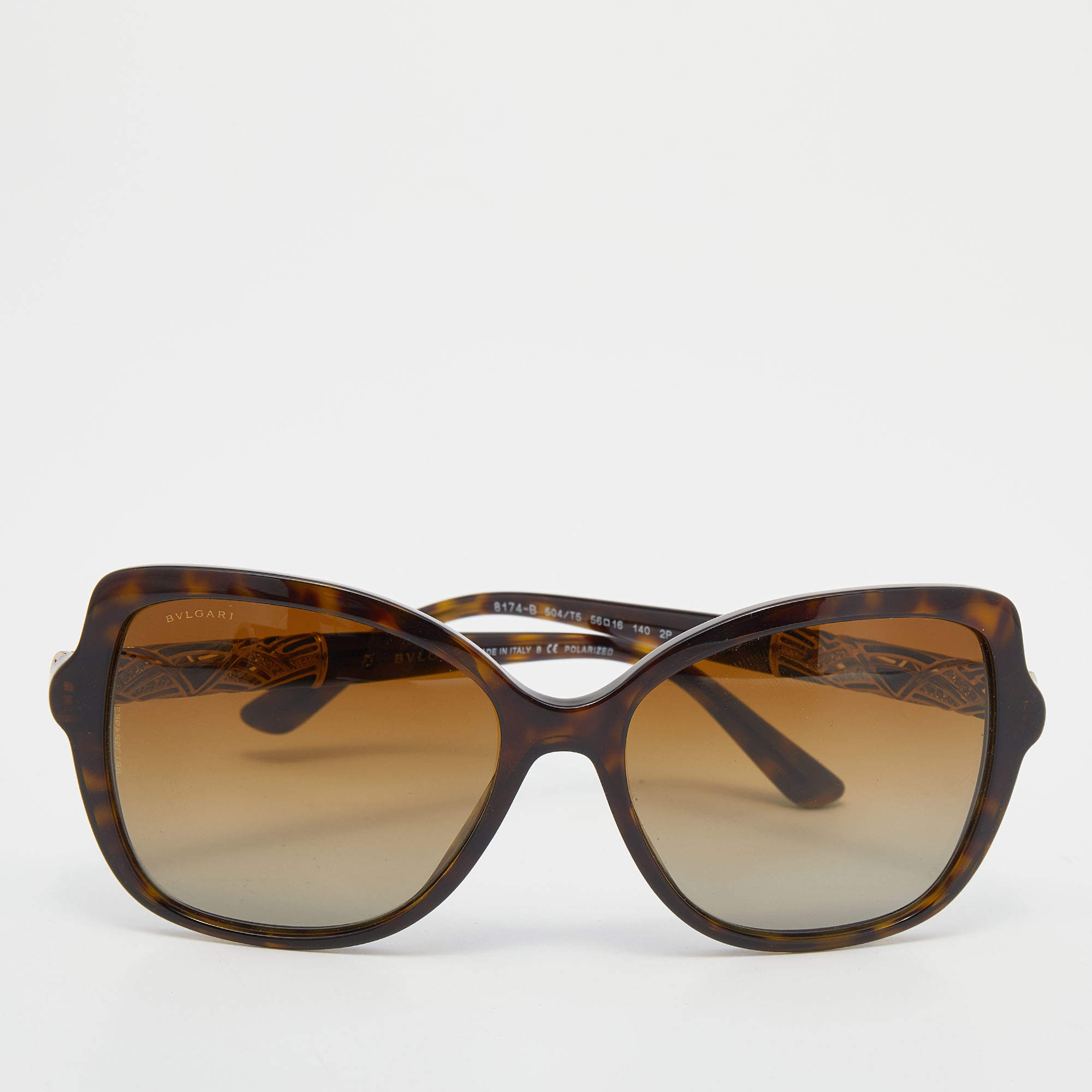 Bvlgari Havana Brown Brown Gradient 8174-B Emblished Polorized Butterfly Sunglasses