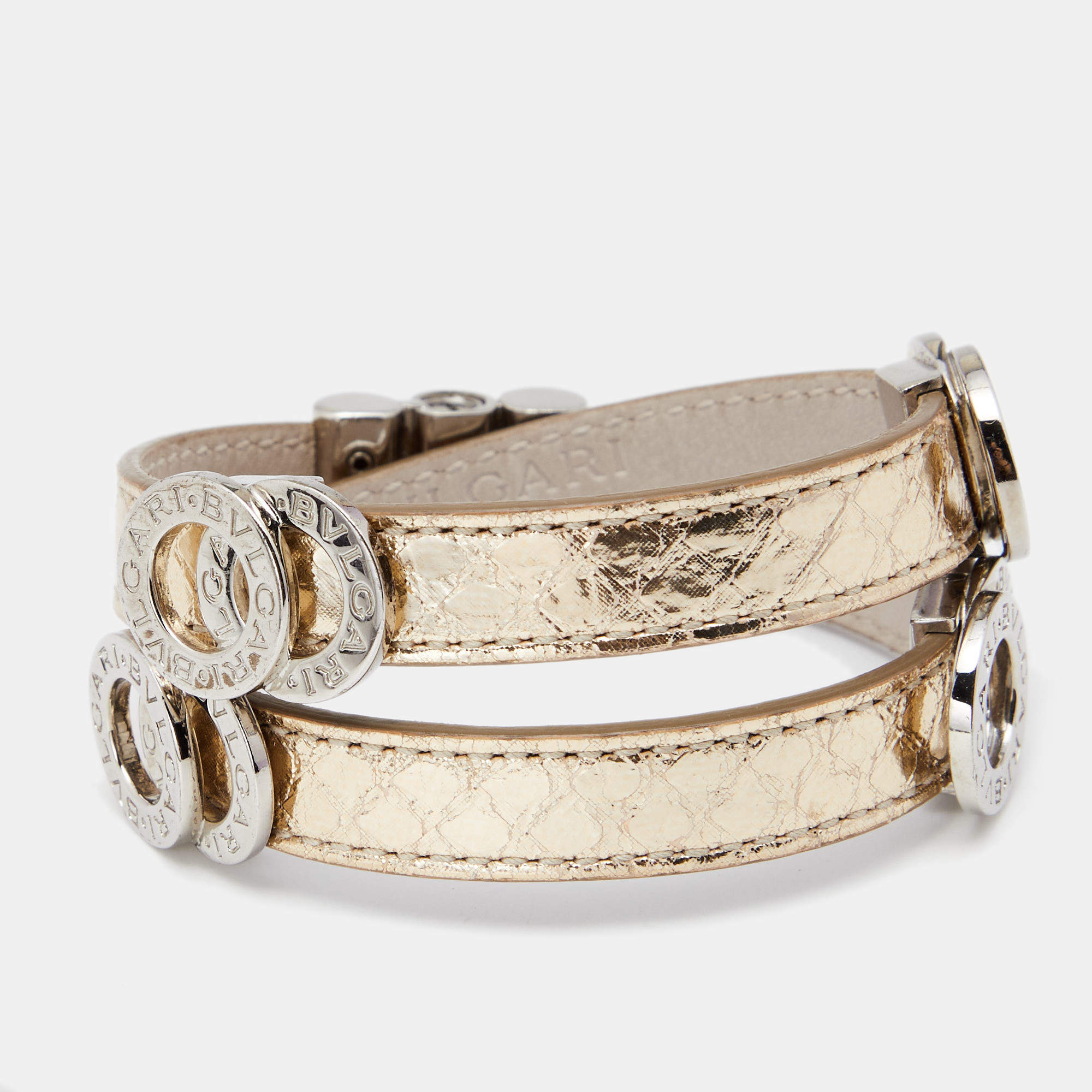 Bvlgari Metallic Karung Leather Double Coiled Bracelet