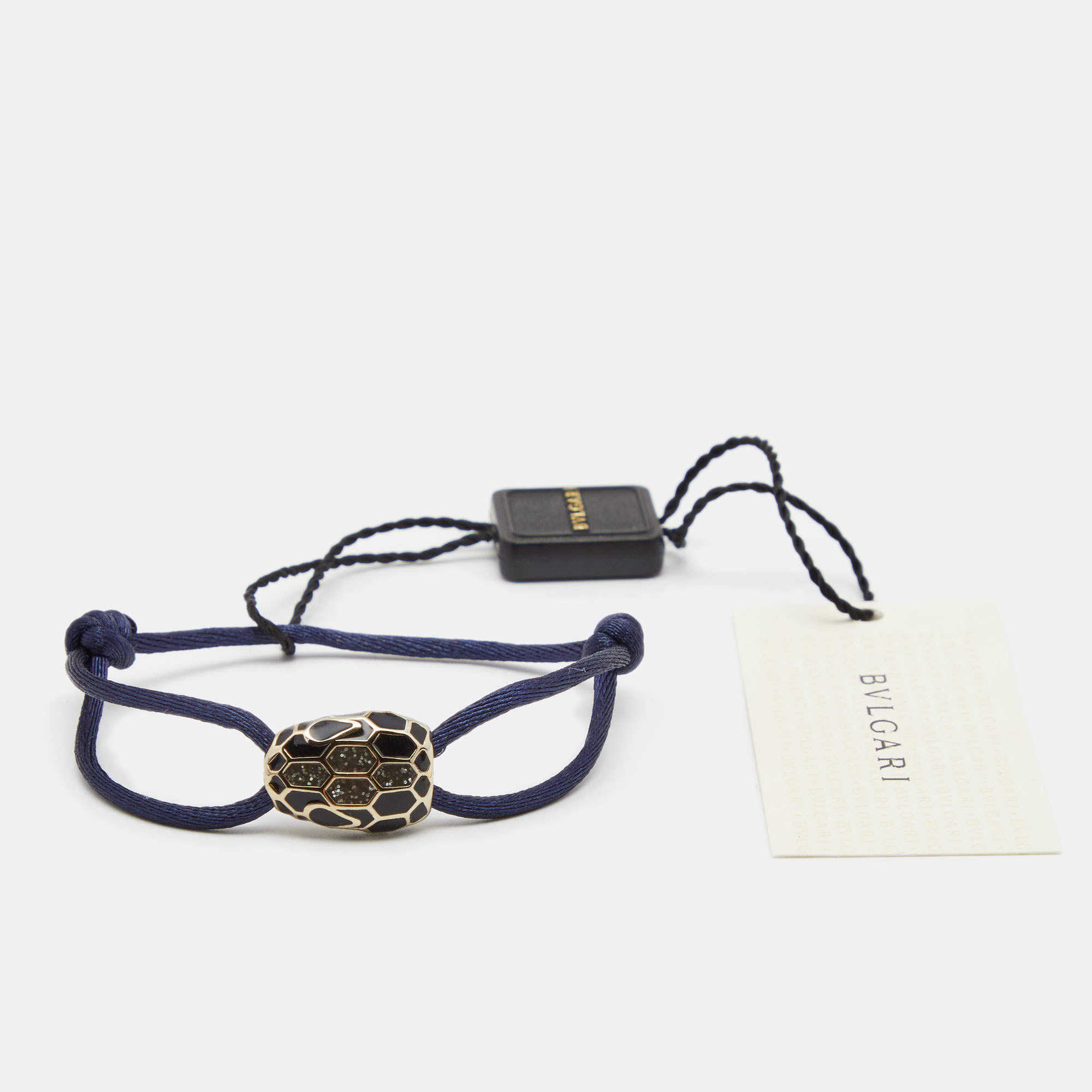 Bvlgari Serpenti Forever Hawk's Eye Grey & Black Enameled Cord Bracelet