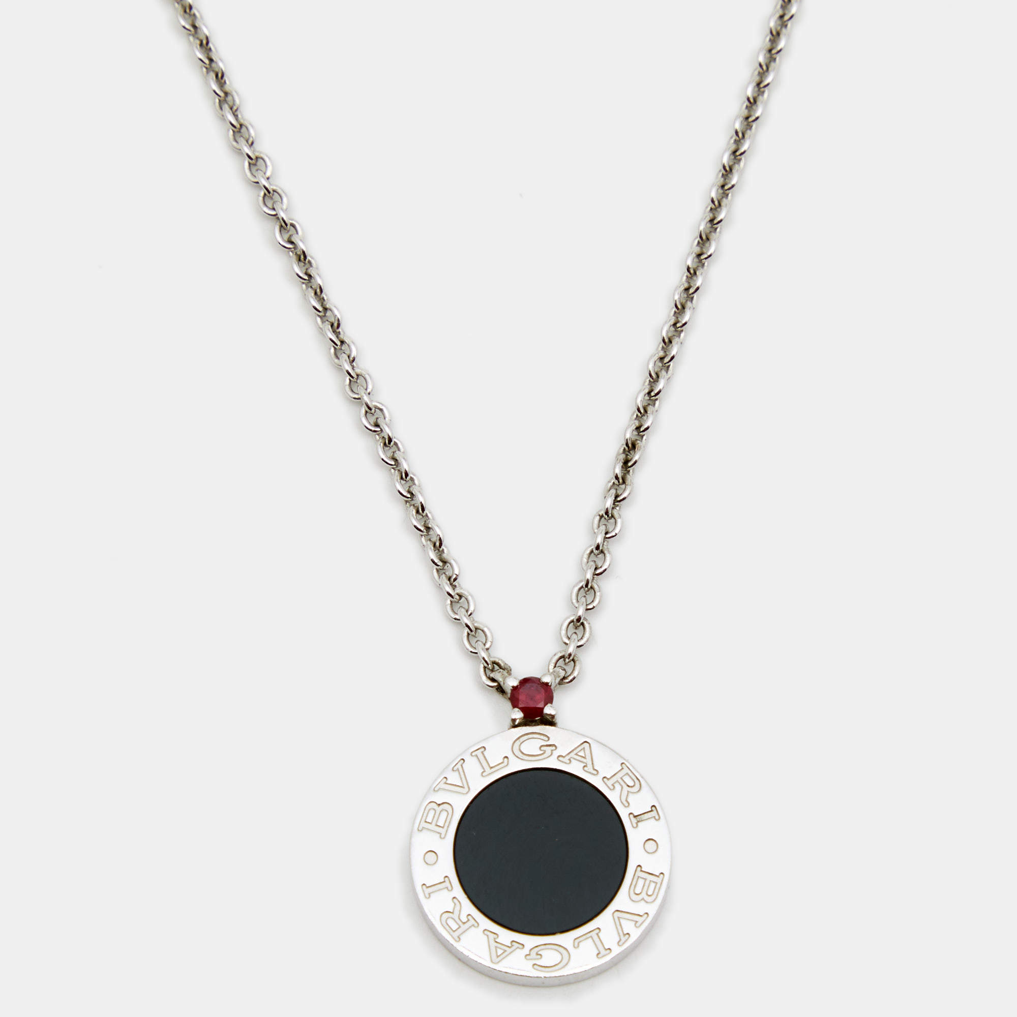Bvlgari Bvlgari Save the Children 10th Anniversary Onyx Ruby Sterling Silver Pendant Necklace