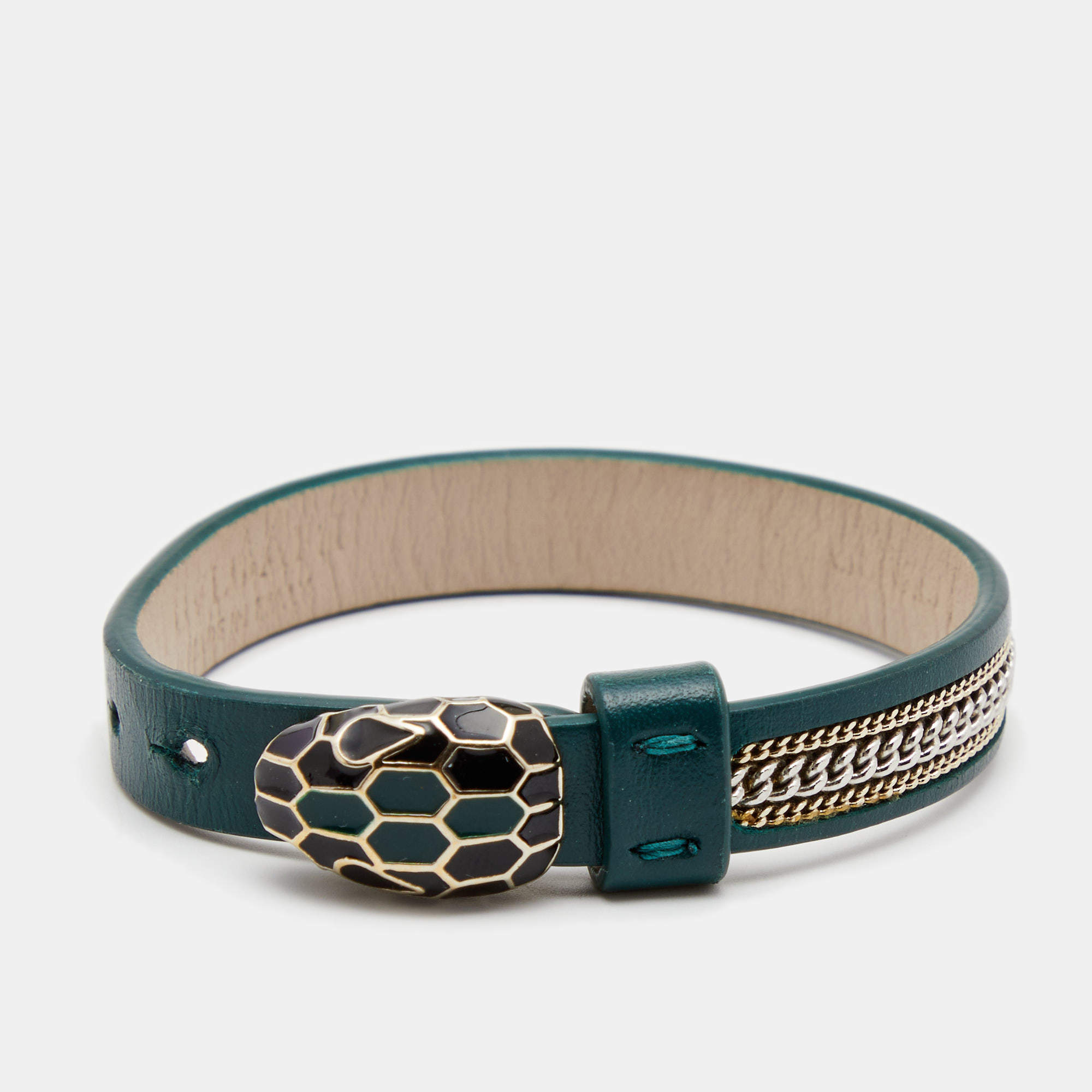 Bvlgari Serpenti Forever Enamel Leather Two Tone Bracelet