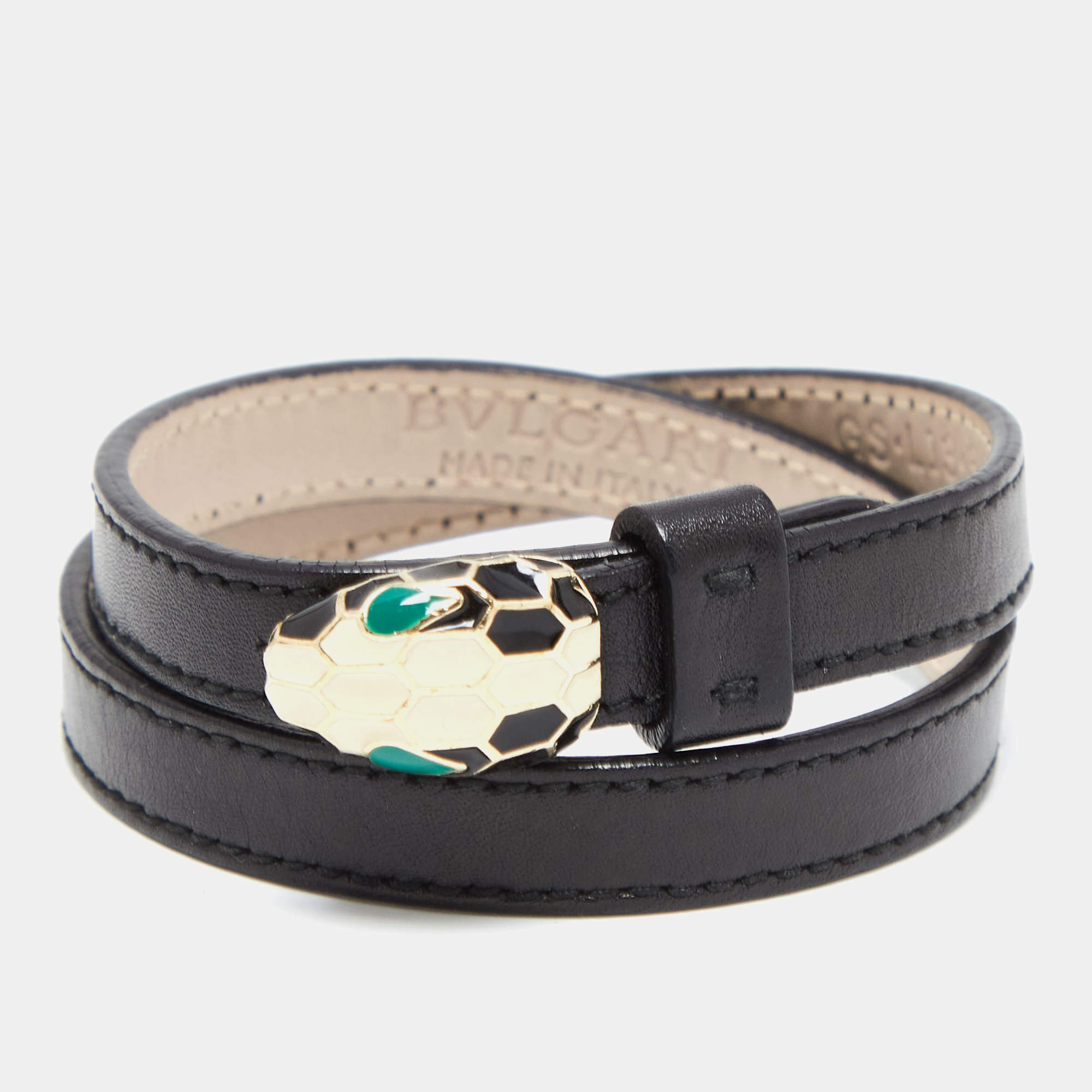Bvlgari Black Leather Serpenti Forever Double Wrap Bracelet