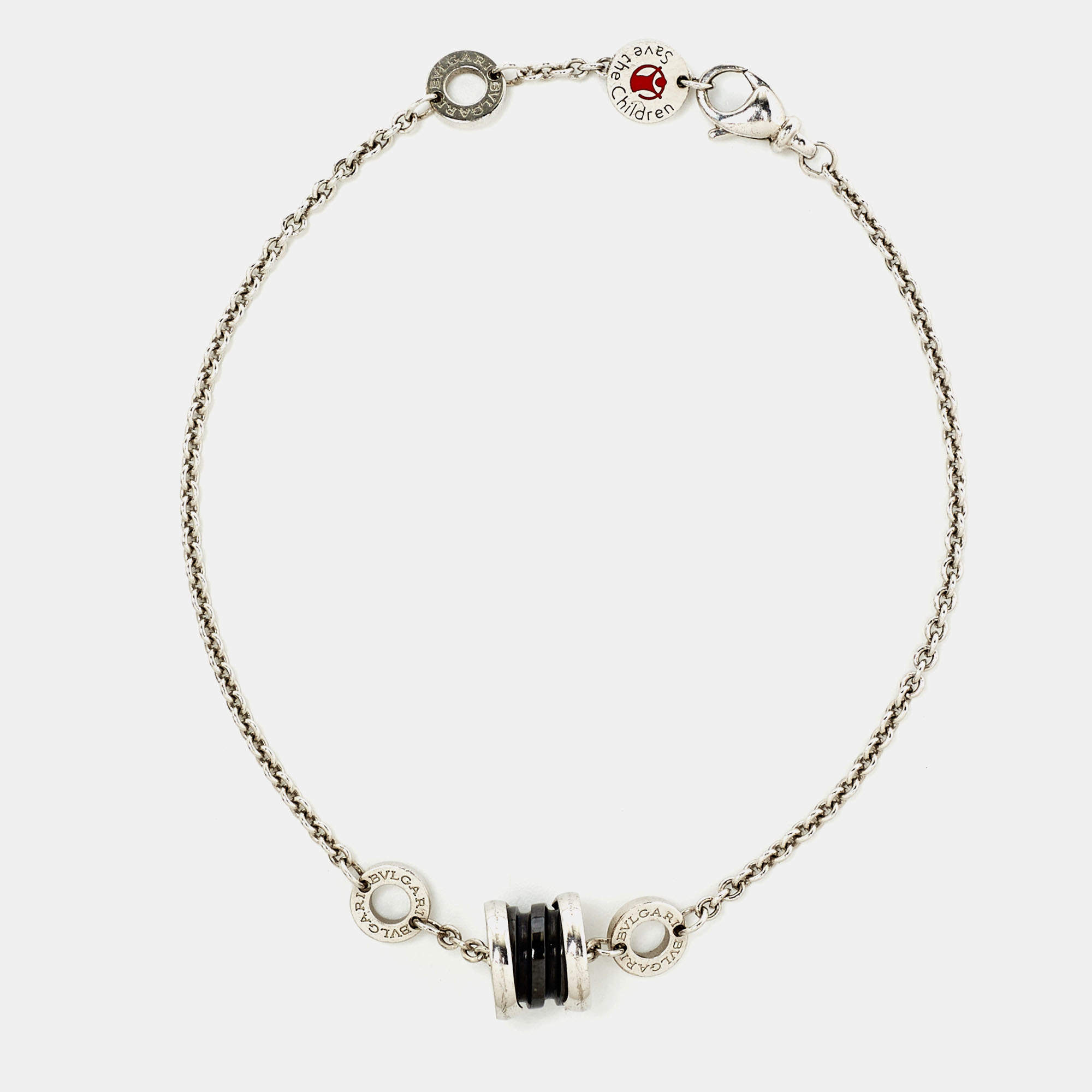 Pre Owned Bvlgari Save The Children Black Ceramic Sterling Silver Bracelet