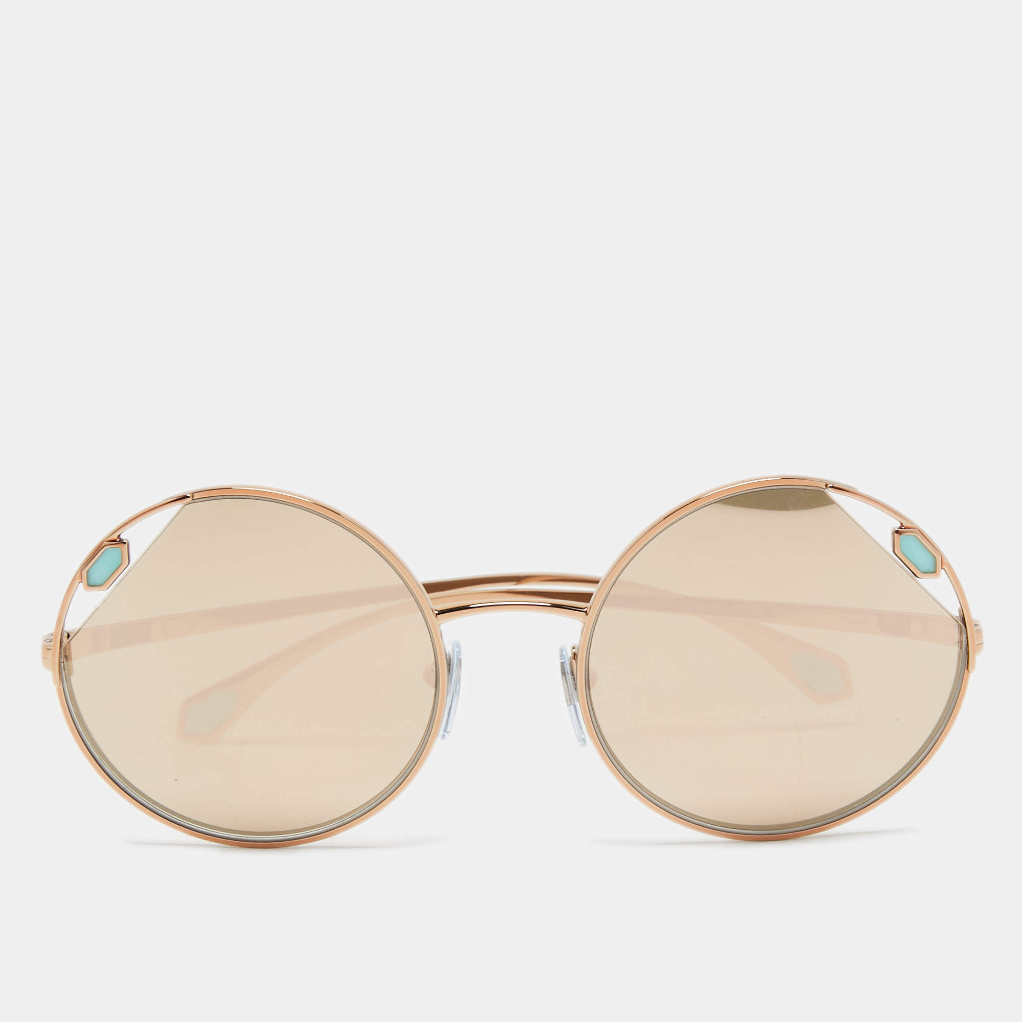 Pre Owned Bvlgari Rose Gold BV 6159 Mirrored Round Sunglasses