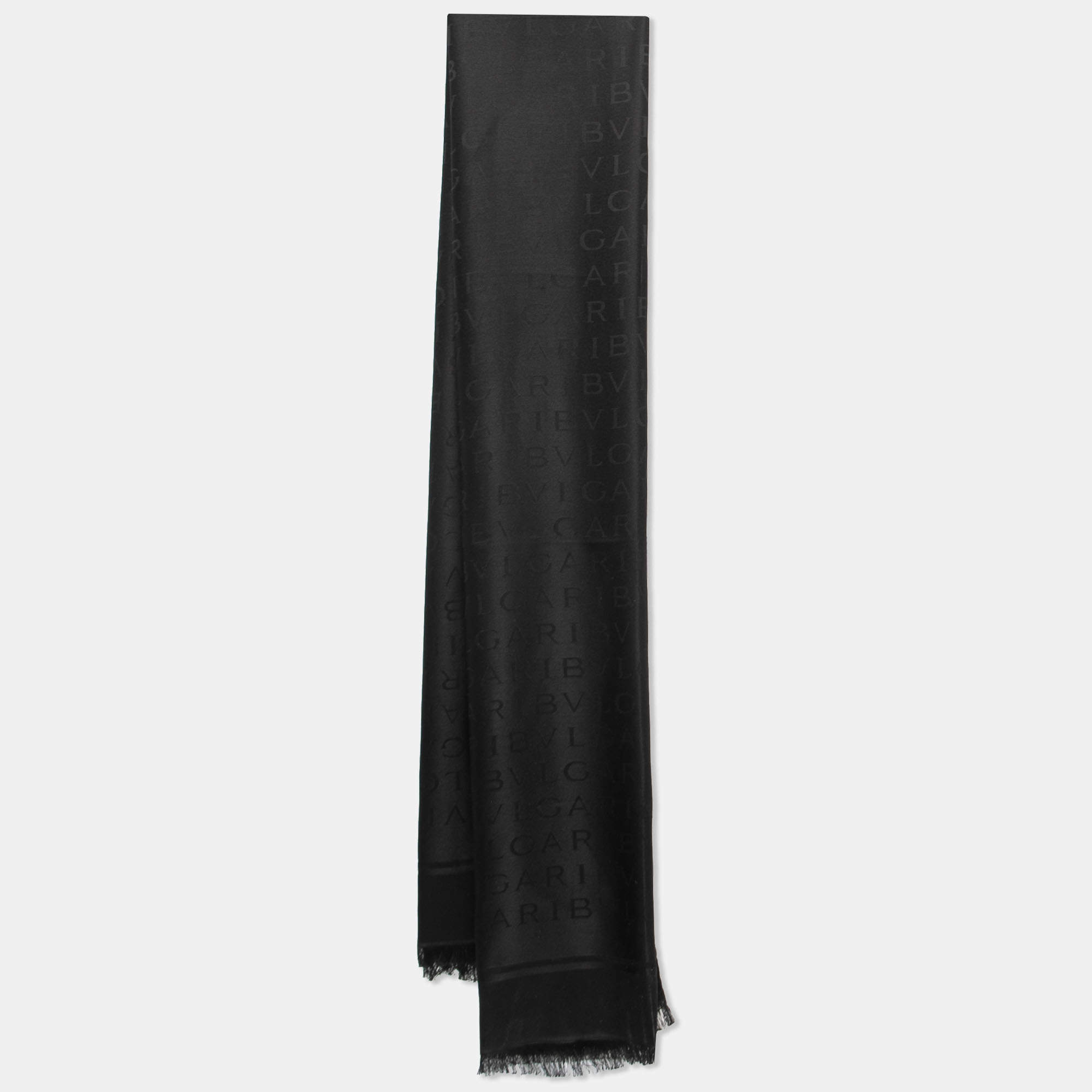 Pre Owned Bvlgari Black Logomania Silk Shawl